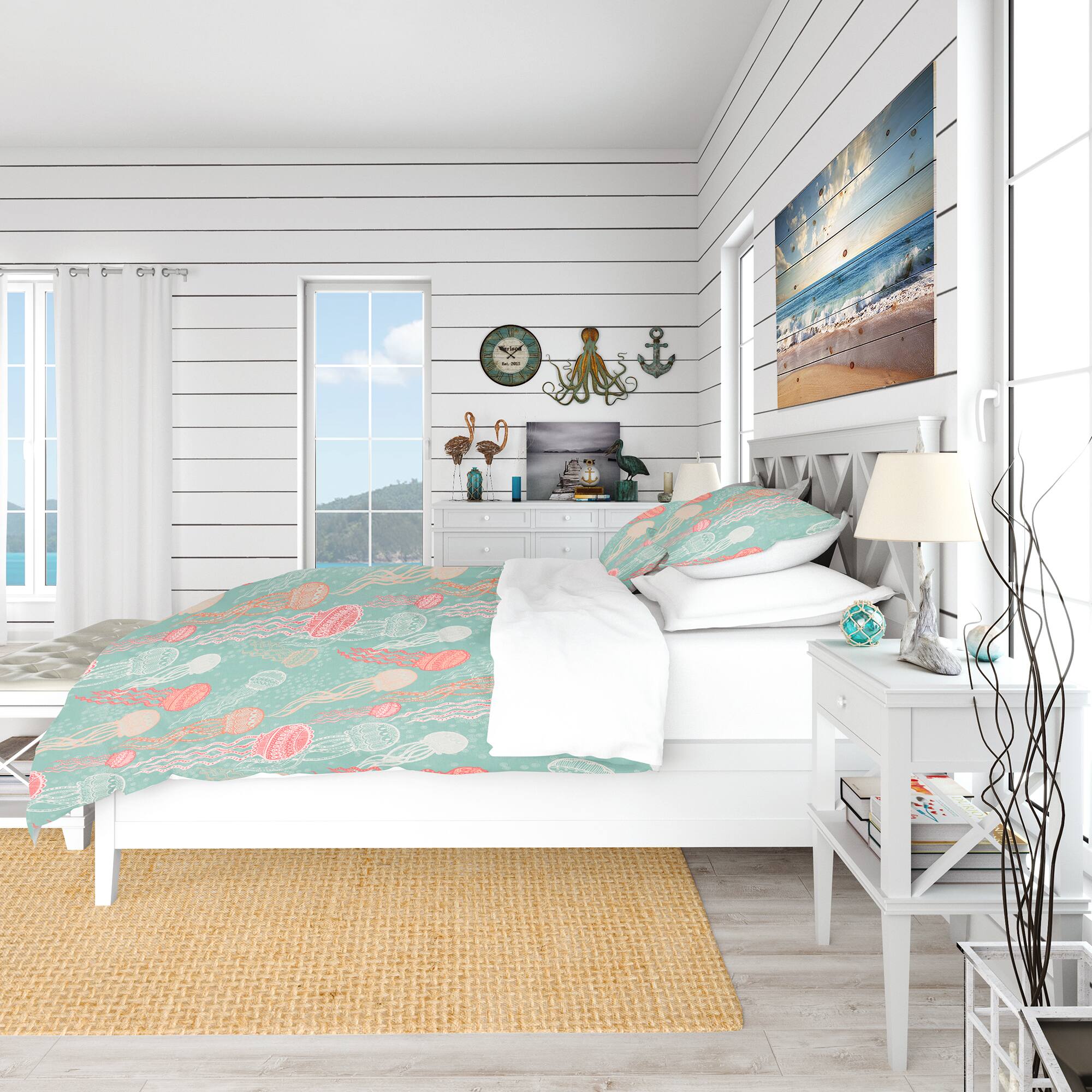 Designart 'Jellyfish Pattern' Nautical & Coastal Bedding Set