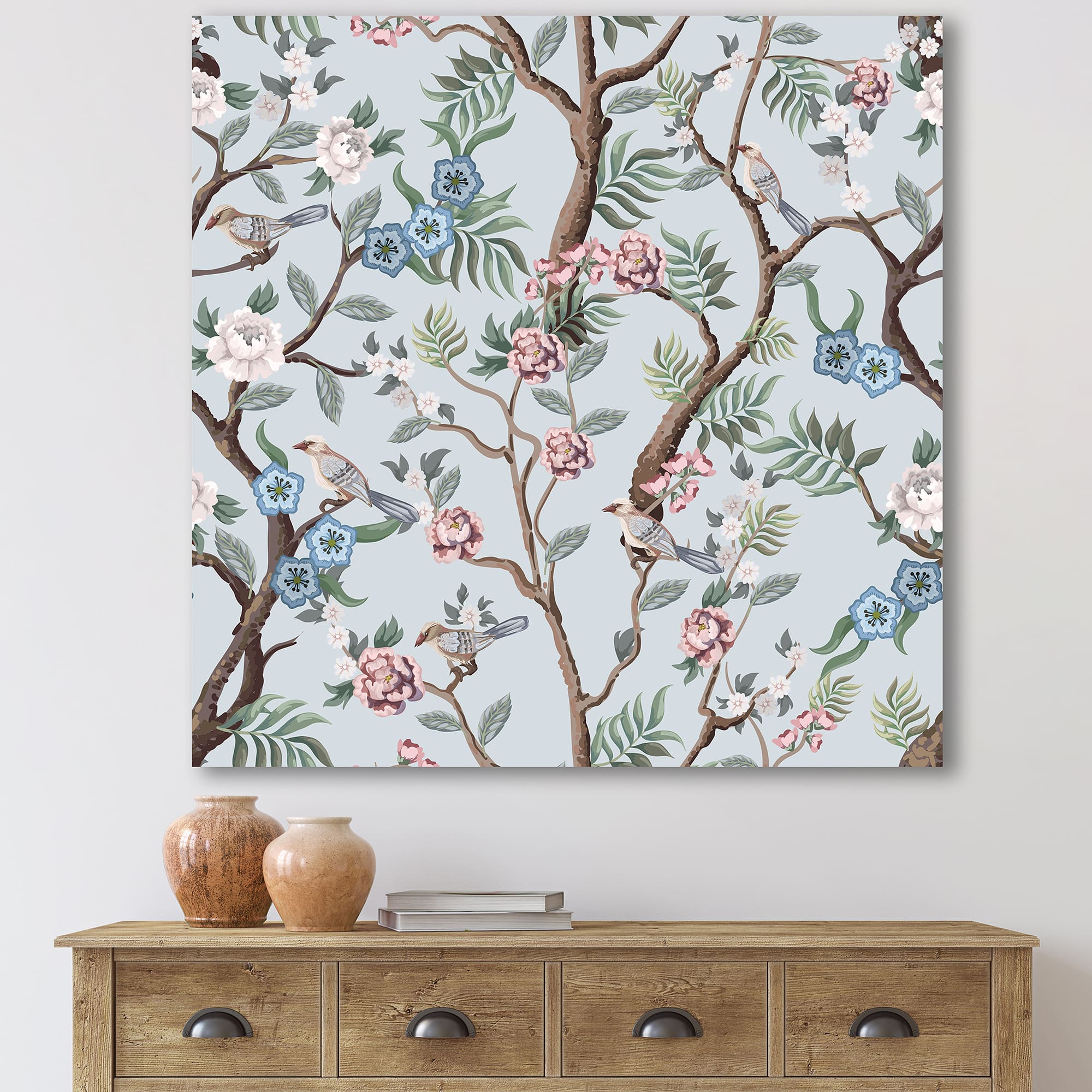 Designart - Chinoiserie With Birds and Peonies X - Traditional Canvas Wall Art Print