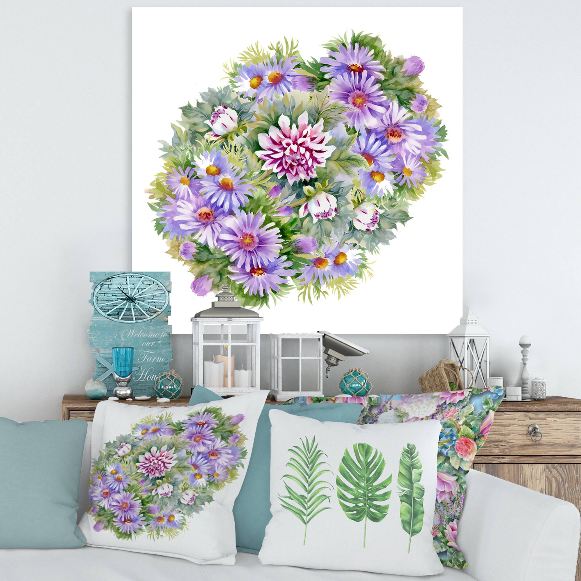 Designart - Bouquet With Purple Chrysanthemums and Daisies