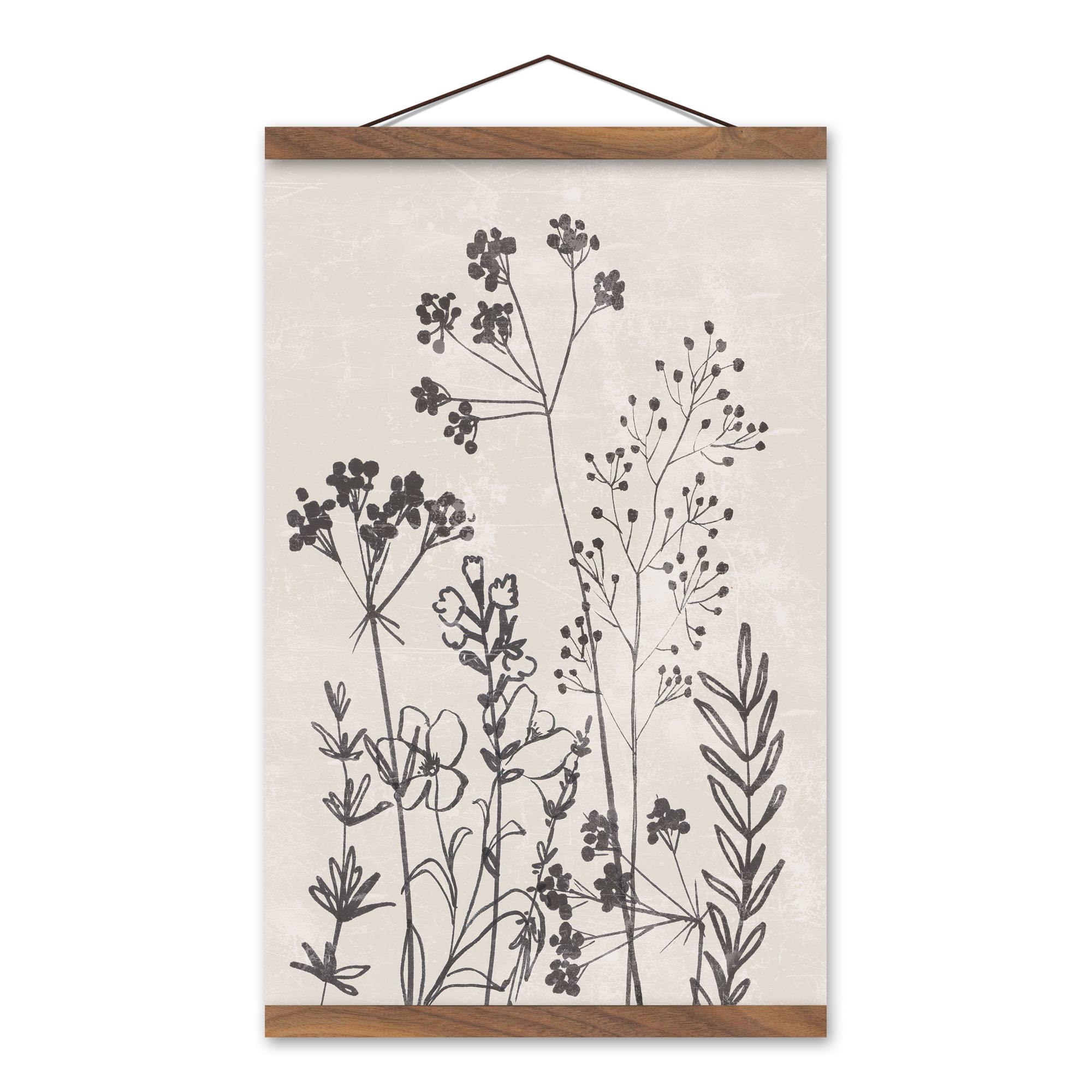 Sketched Florals 12" x 18" Teak Hanging Canvas - Set of 2