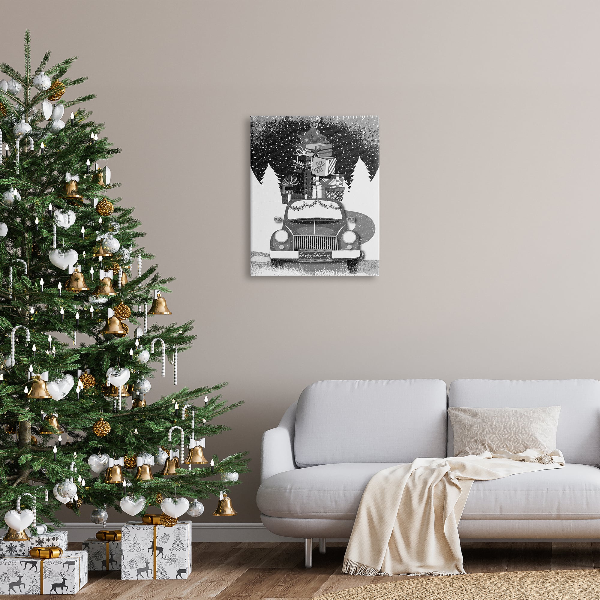 Stupell Industries Happy Holidays Gifts Car Canvas Wall Art