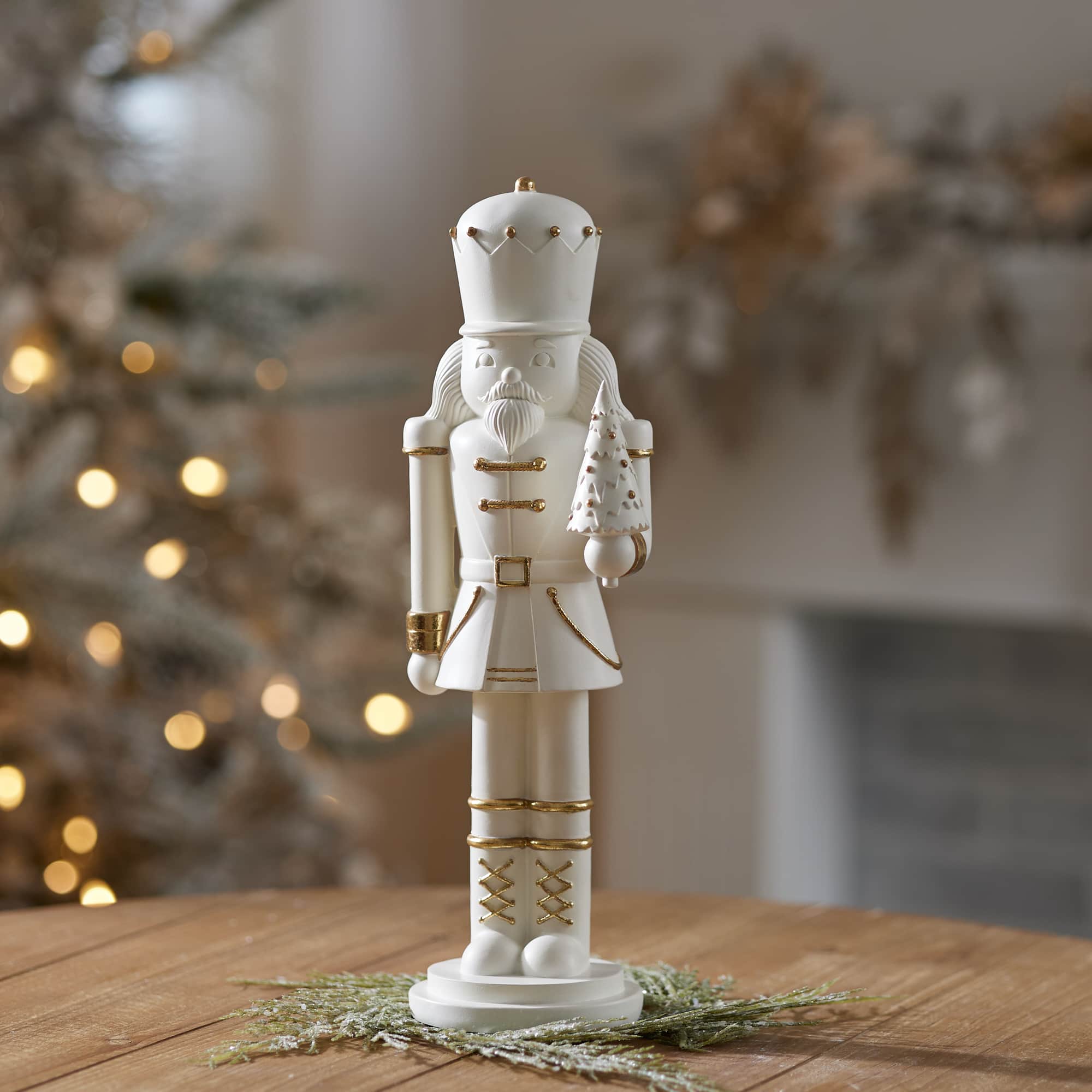 Melrose 14.75" White & Gold Modern Nutcracker Figurine