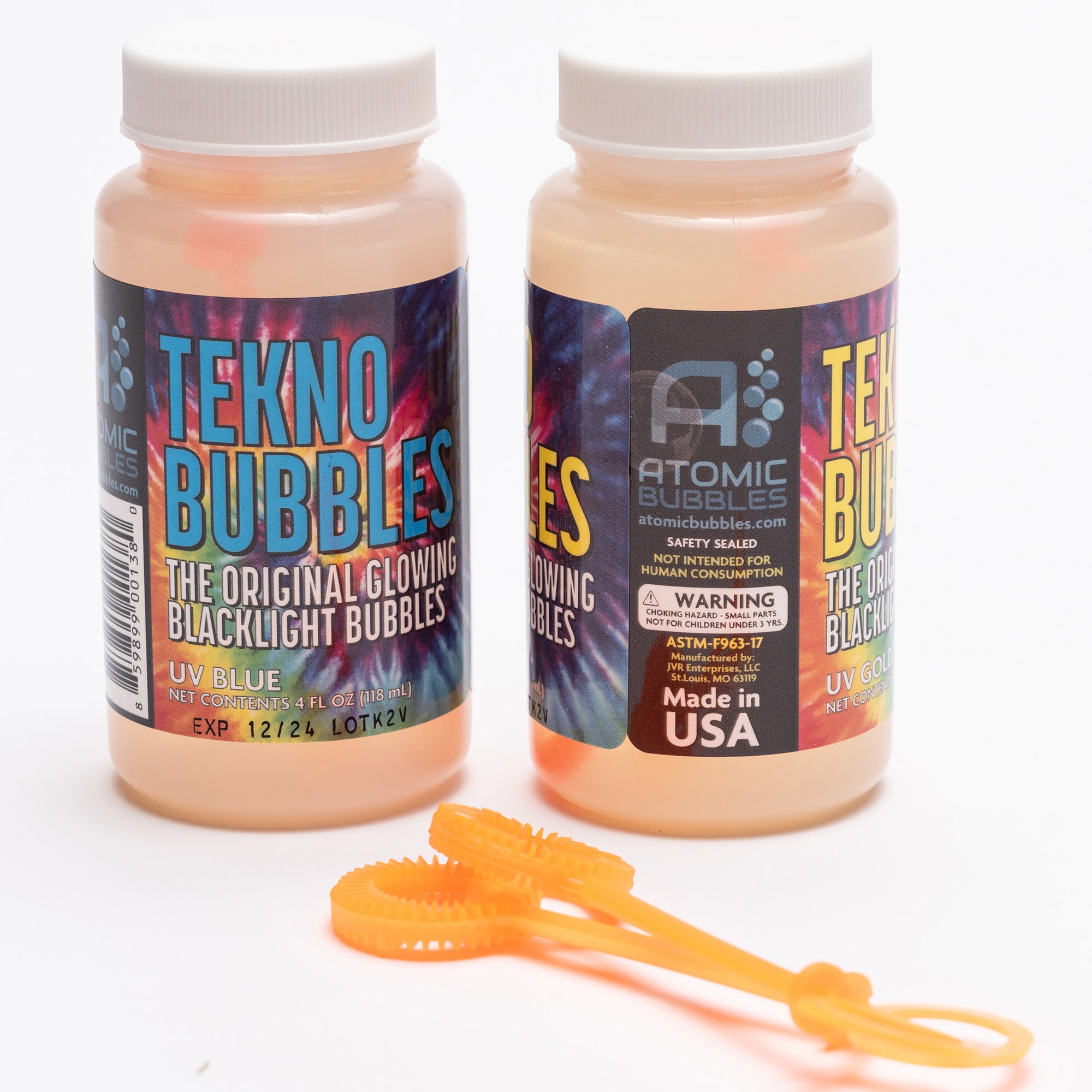 Atomic Bubbles 4oz. Blue & Gold Tekno Bubbles Bottles Set