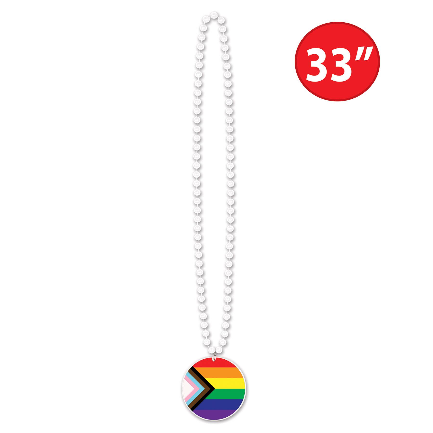 Beistle 33" Beads with Printed Pride Flag Medallions, 4ct.