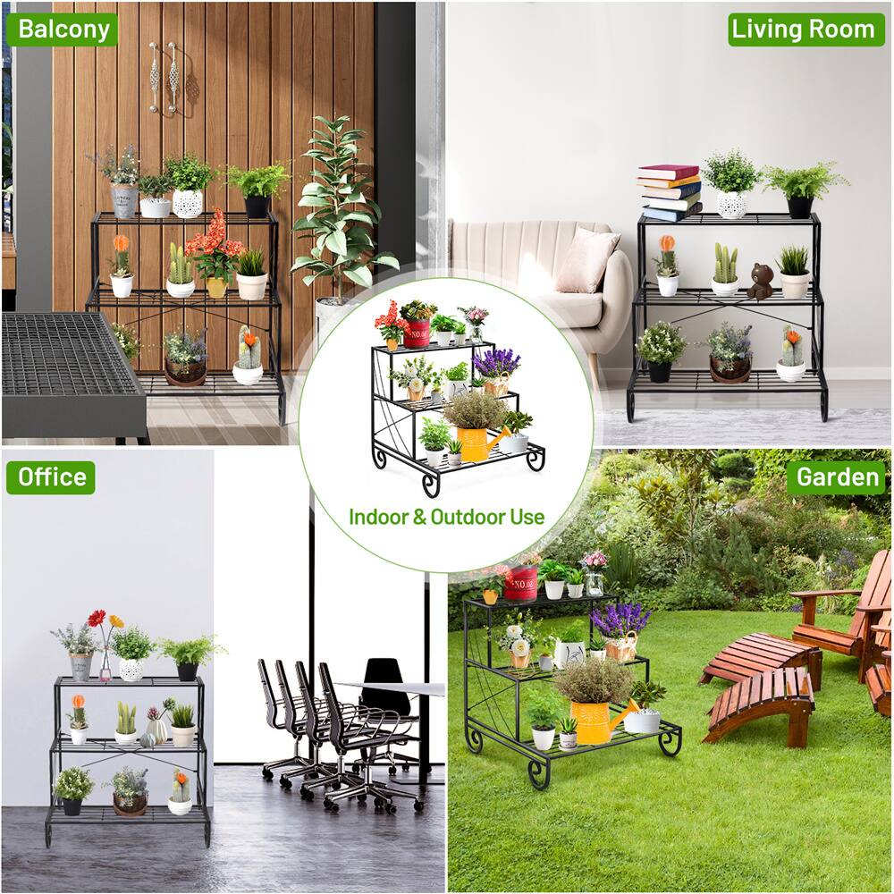 Costway Black 3-Tier Metal Flower & Plant Display Stand