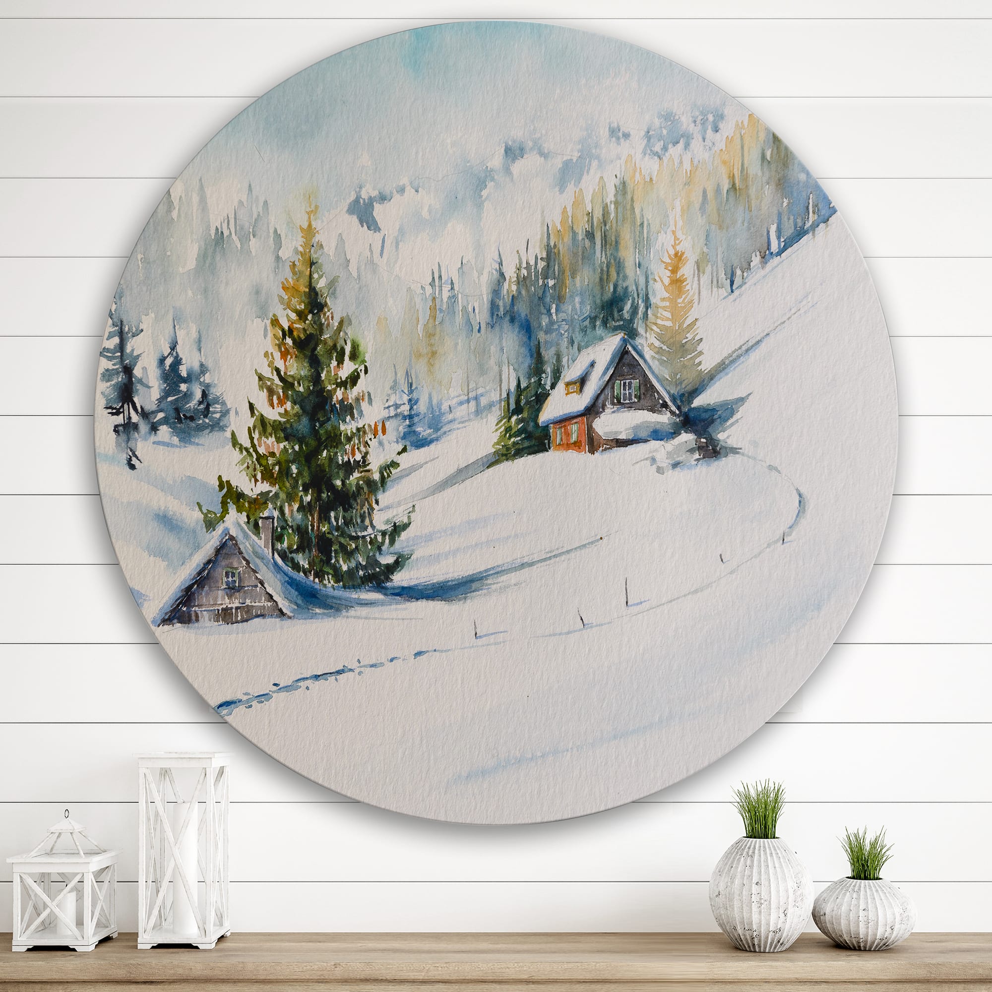 Designart - Little House In The Winter Mountains