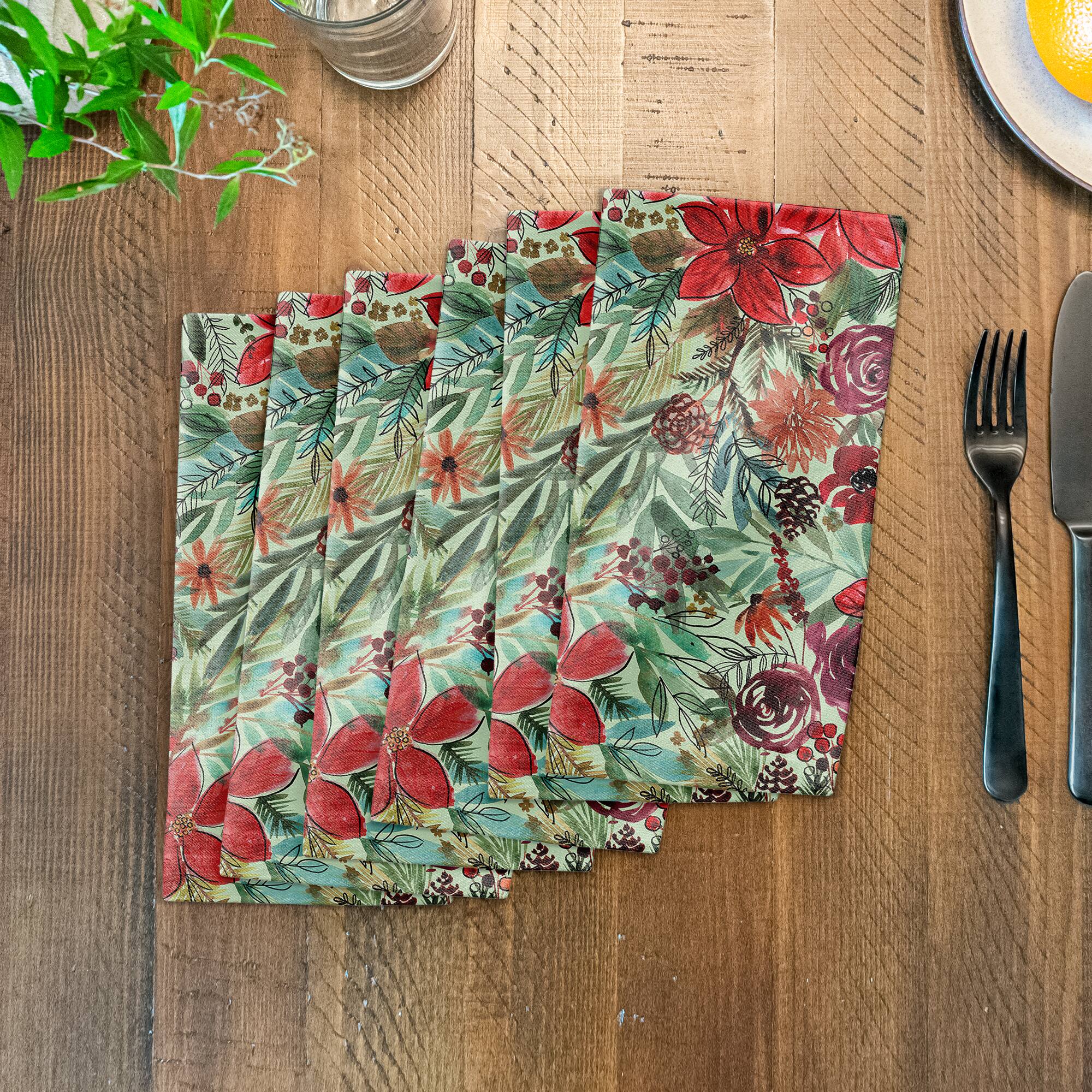 Holiday Blooms Pattern Cotton Twill Napkin