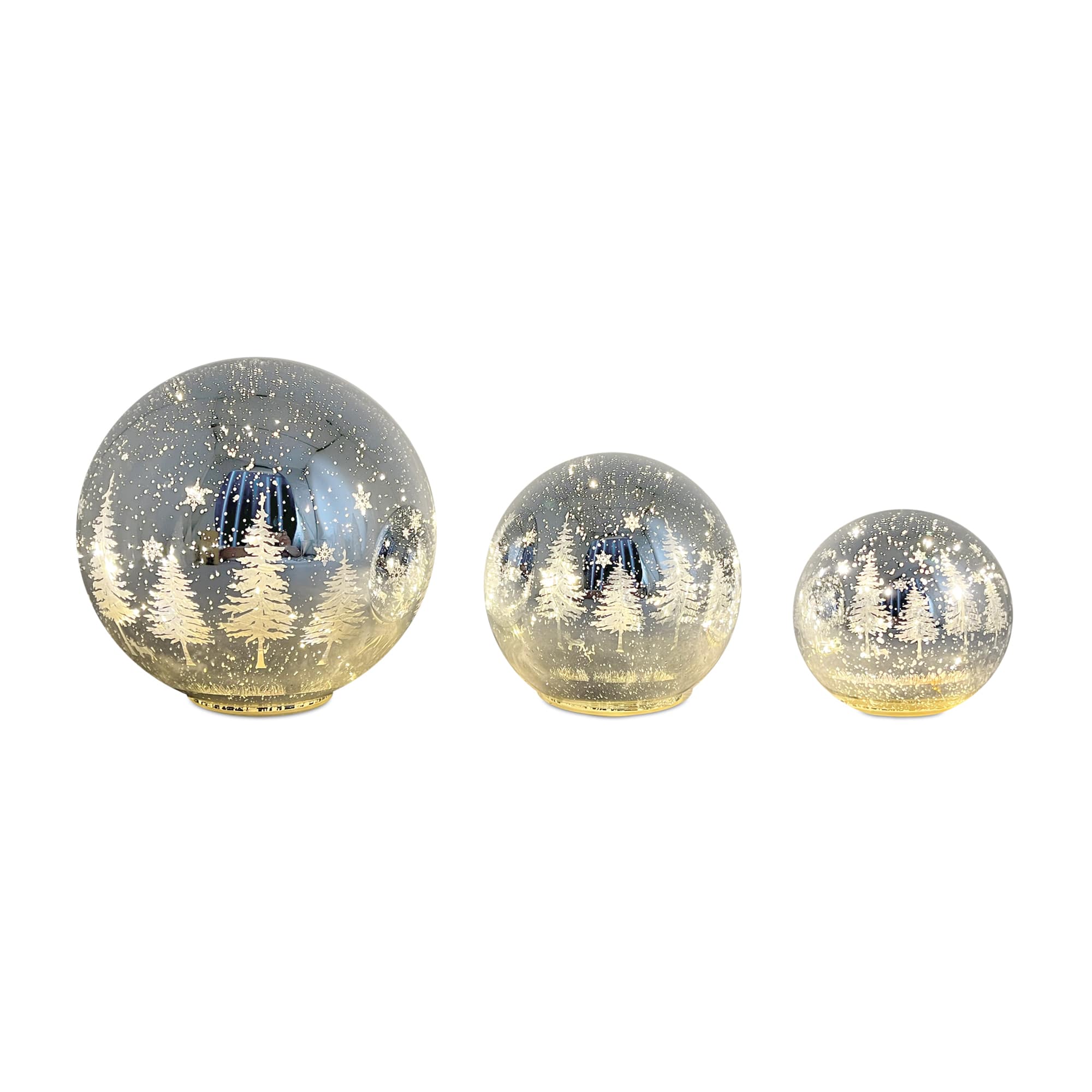 Melrose Snowy Etched Pine Tree Print LED Globe Set