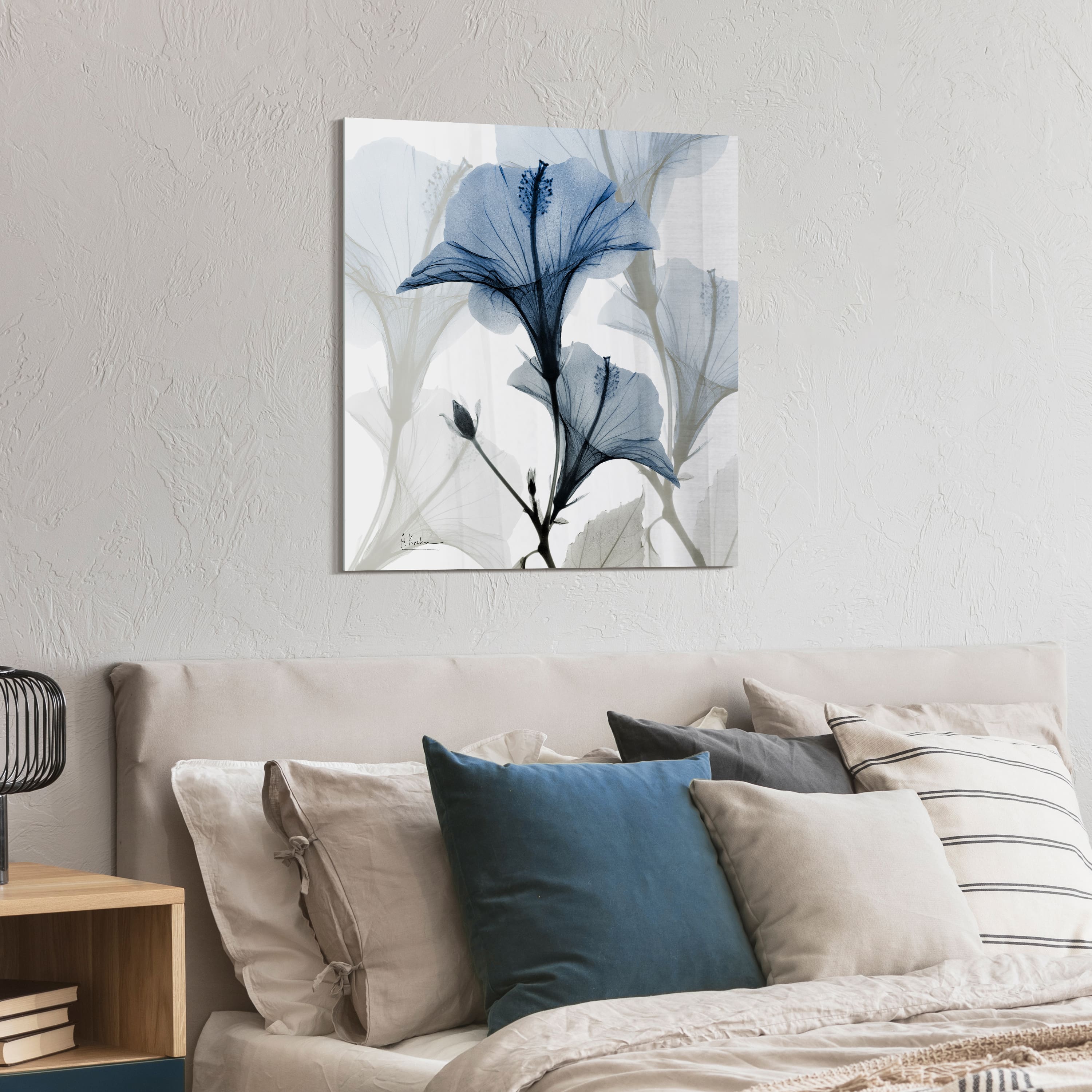 Empire Art Direct 24" x 24" Blue X-Ray Floral Free Floating Tempered Glass Wall Art