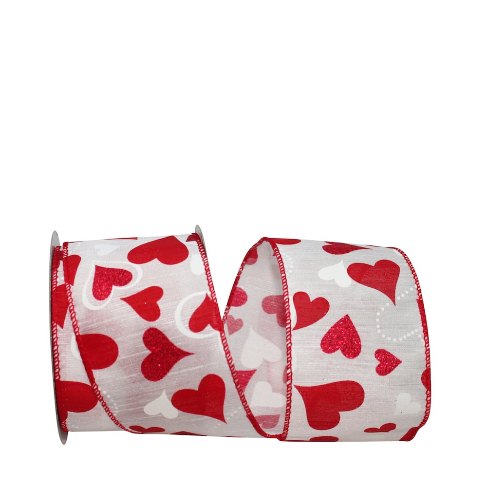 Reliant 2.5" x 10yd. Wired Dupioni Heart Tales Glitter Ribbon