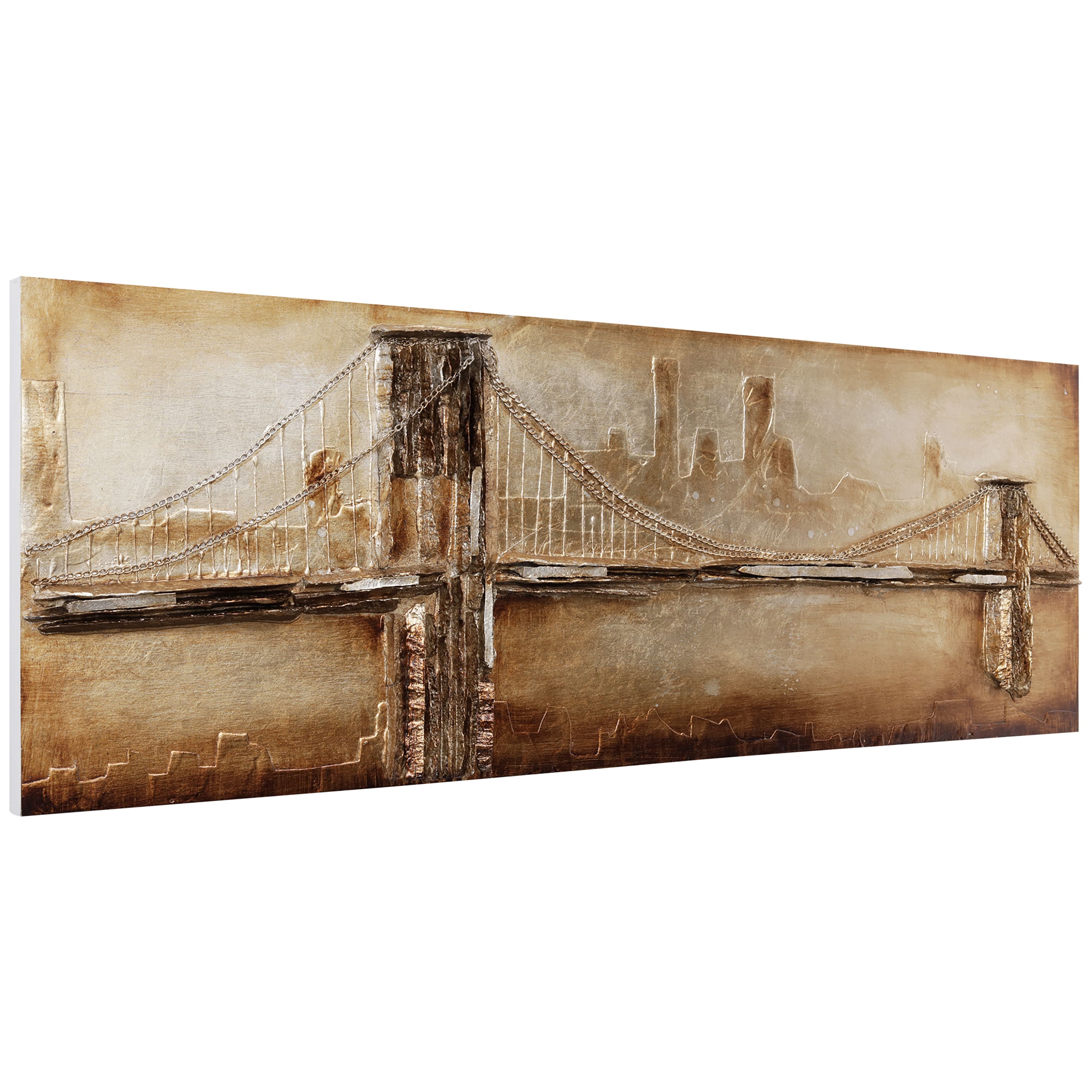 Empire Art Direct 64" x 22" Bridge to the City 2 Handed Painted Rugged Sculpture Wall Art
