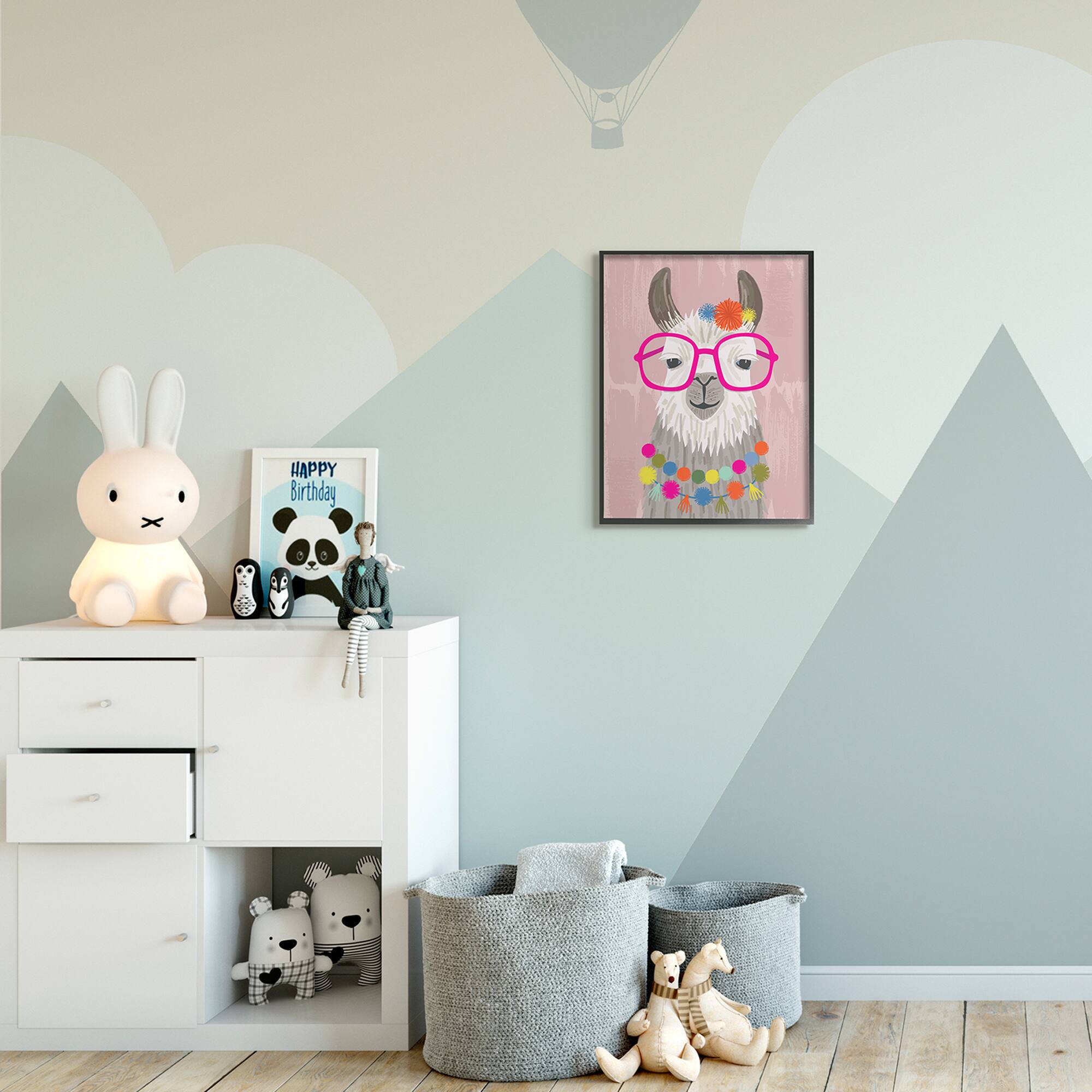 Stupell Industries Llama Silly Glasses Polka Dots Festive Animal in Black Frame Wall Art