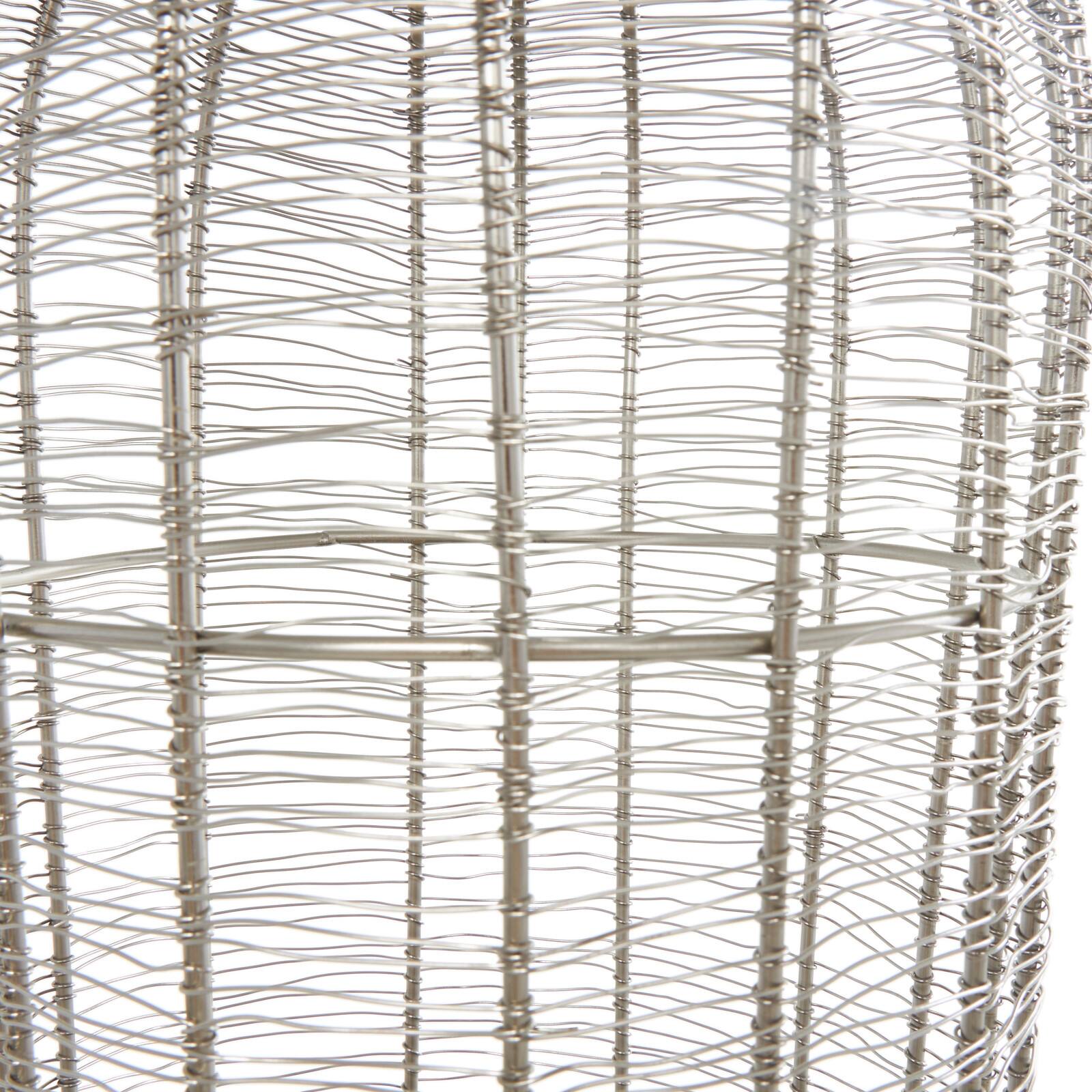 36" Silver Metal Vase with Woven Black Rattan Base