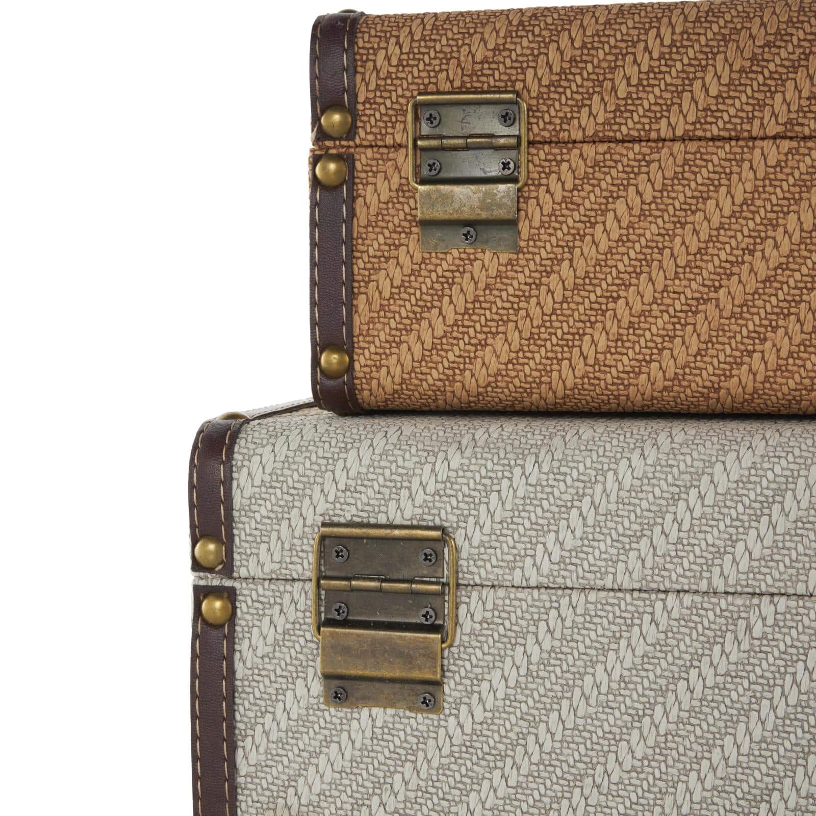Taupe & Brown Vintage-Style Studded Woven Decorative Trunk Set