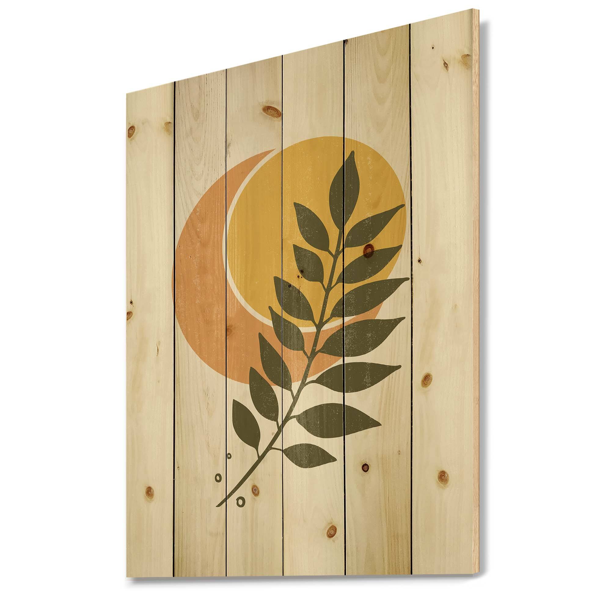 Designart - Abstract Geometrical Sun and Moon With Leaf V