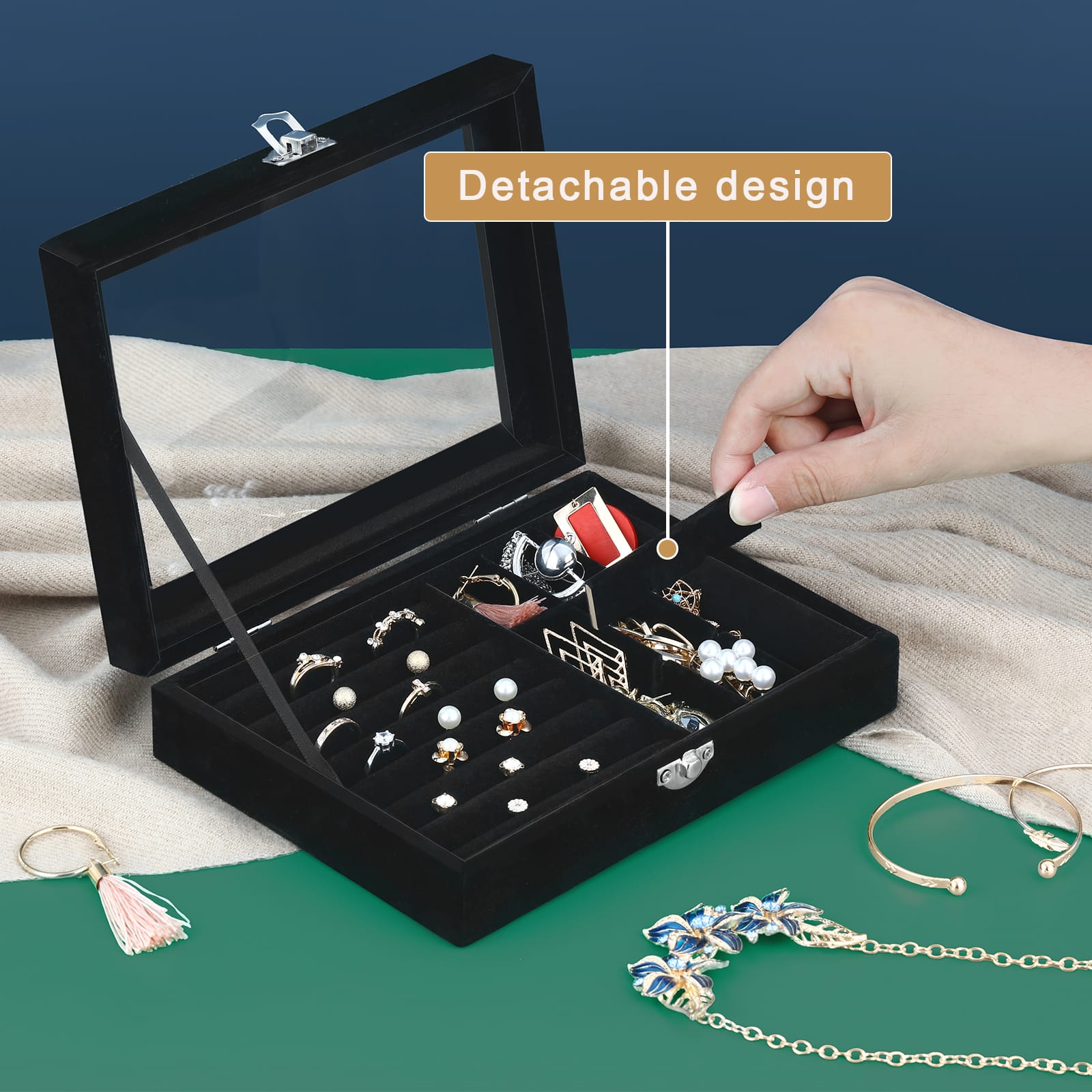 NEX™ 8" Black Velvet Jewelry Organizer For Earring and Rings