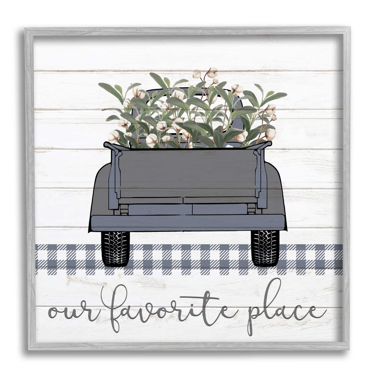 Stupell Industries Favorite Place Truck Wood Texture Blue Word Design Framed Wall Art