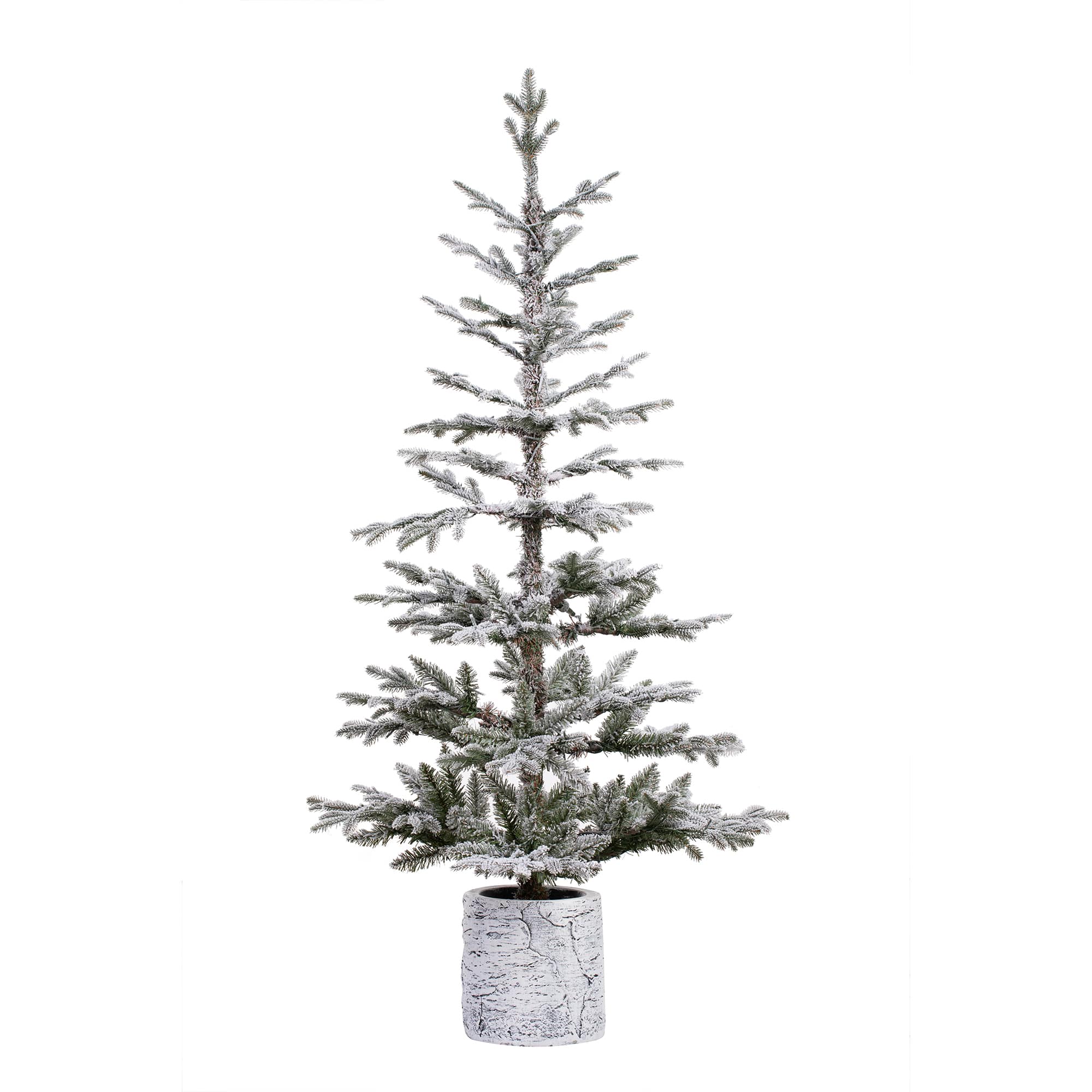 5ft. Pre-Lit Flocked Timberland Fir Artificial Potted Christmas Tree, Warm White LED Lights