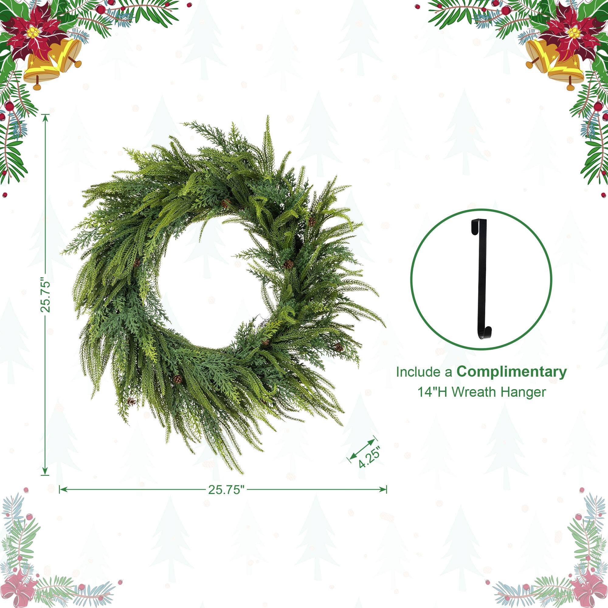 Glitzhome® 25.75" Christmas Greenery Mixed PE Wreath with Pinecones