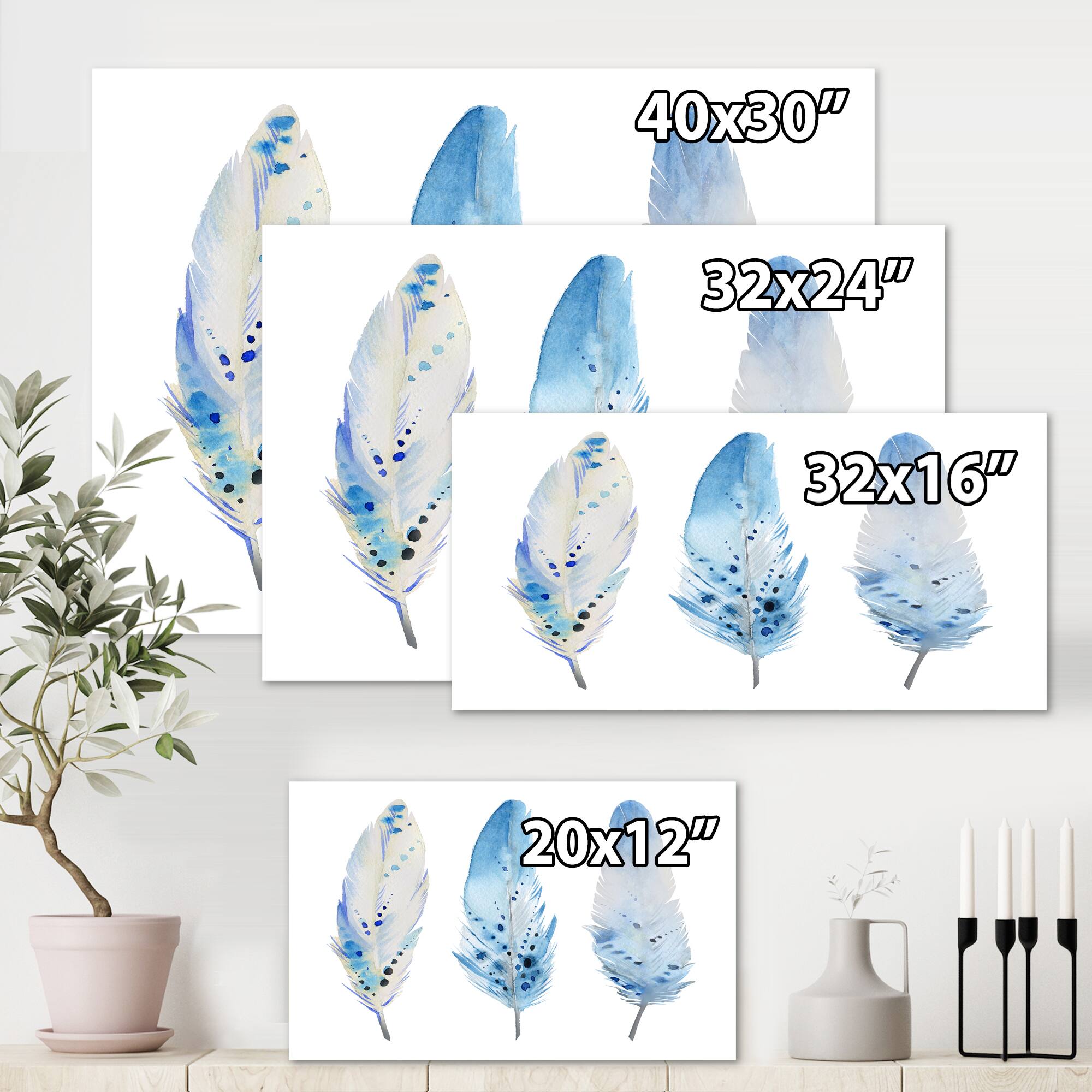 Designart - Blue Boho Feathers II