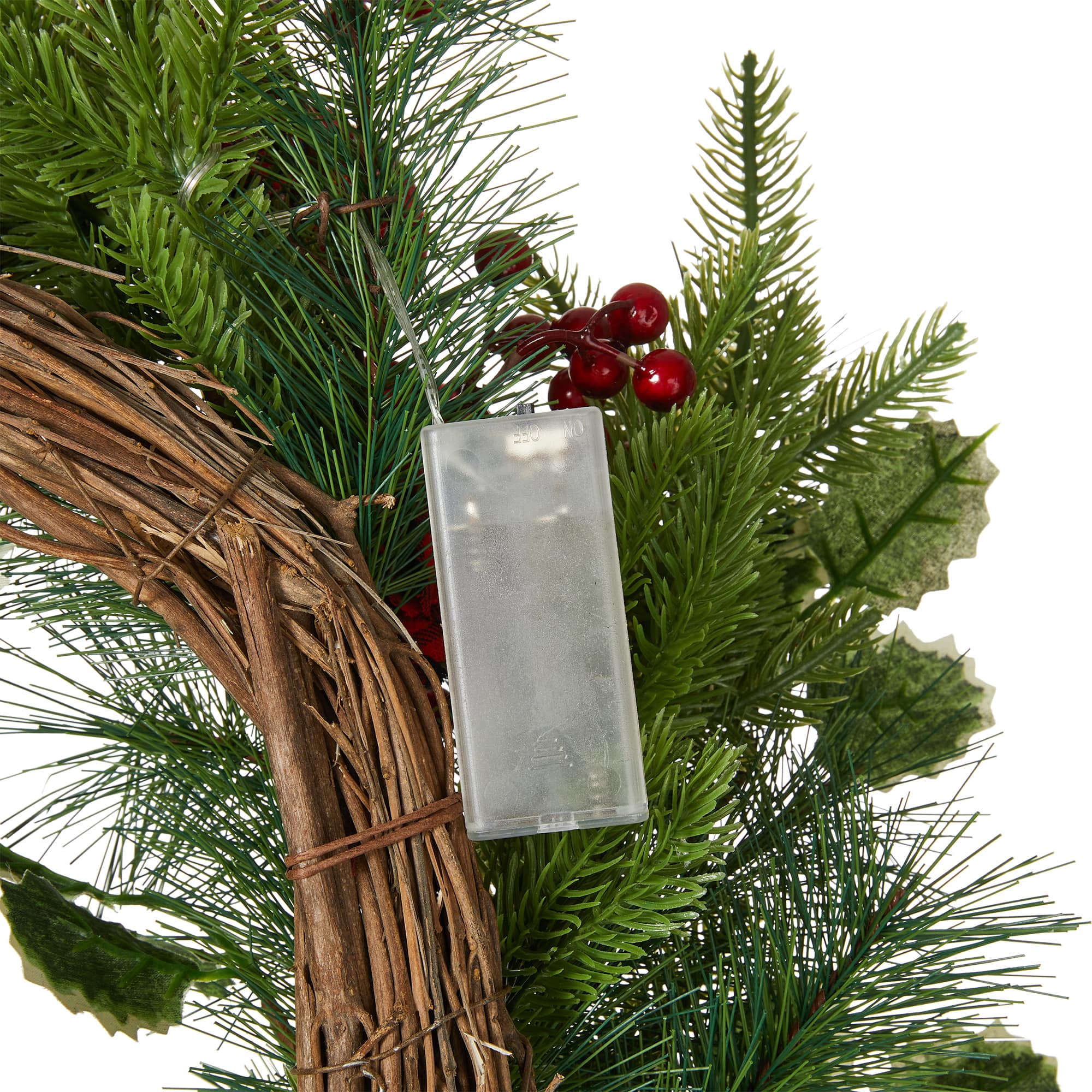 Glitzhome® 24" Pre-Lit Ornament, Berry, Holly & Pine Wreath