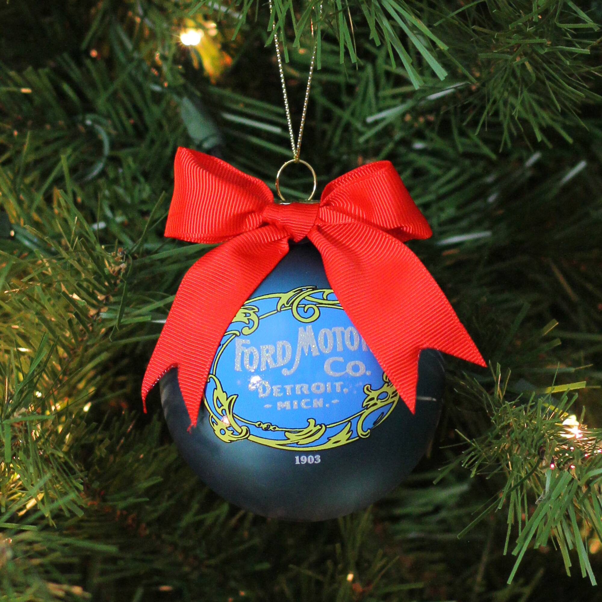 3" Blue Ford Logo Collectible Glass Ball Ornament Set