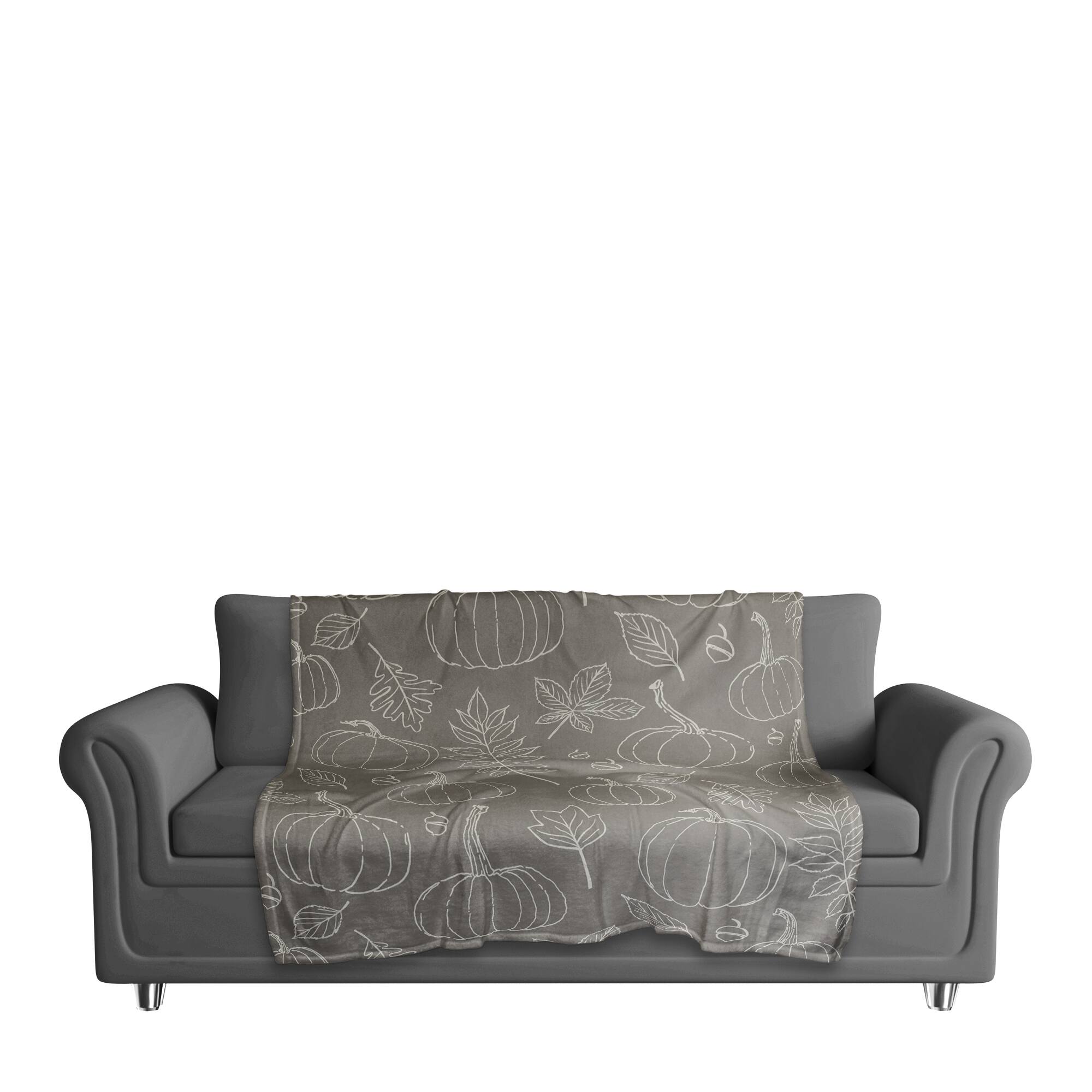 Gray Fall Patterned Coral Fleece Blanket