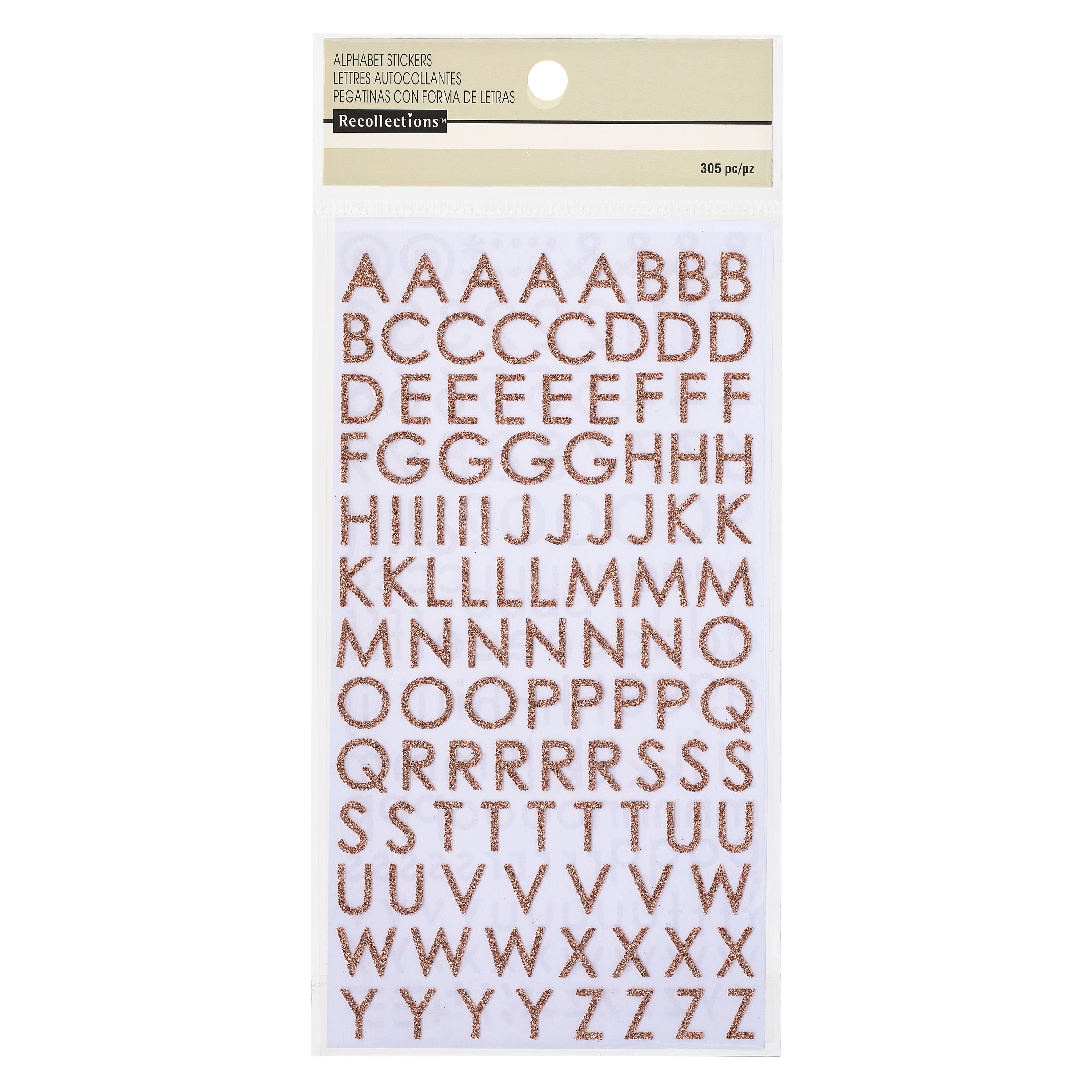 12 Packs: 305 ct. (3660 total) Rose Gold Glitter Alphabet Stickers by Recollections™