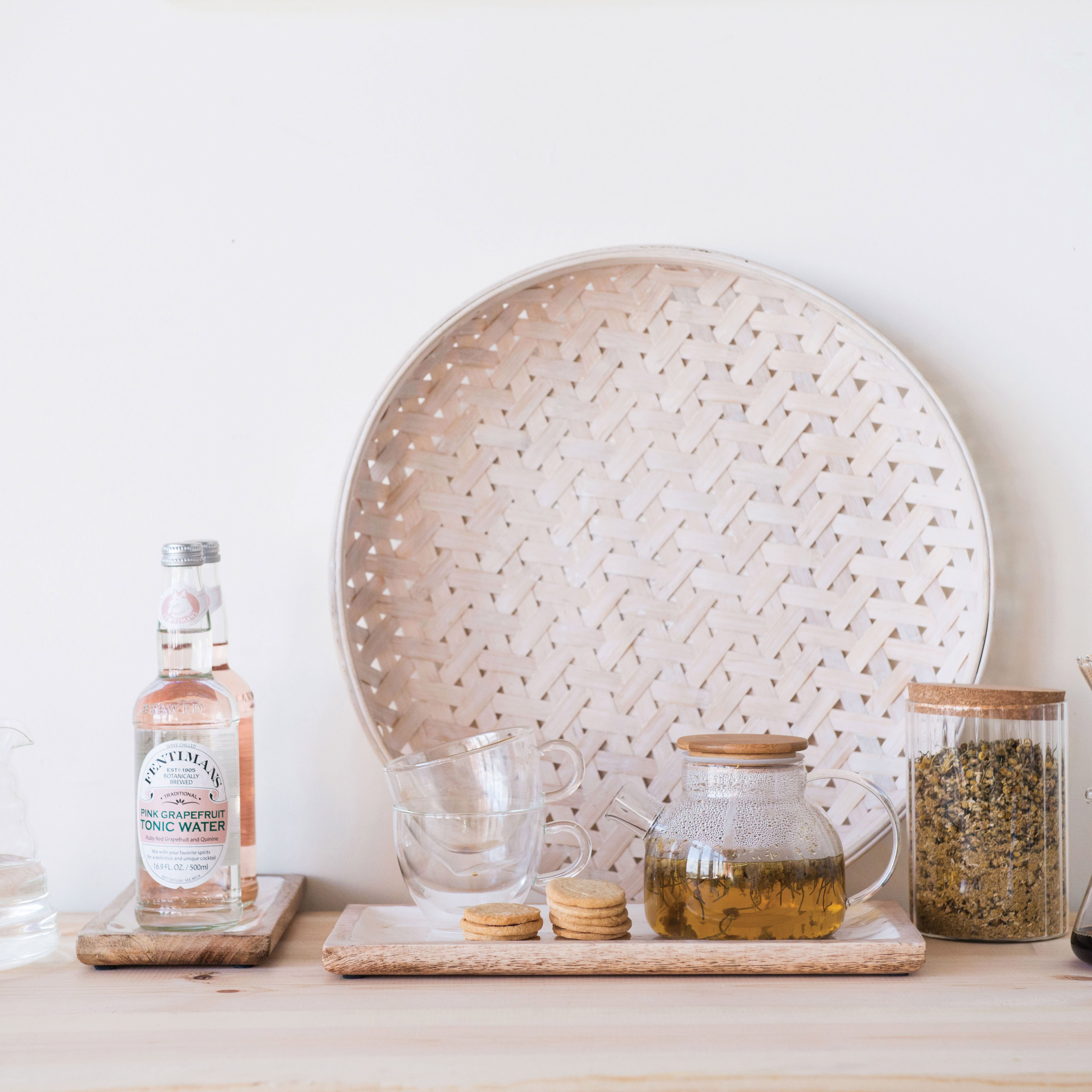 Hello Honey® White Enameled Mango Wood Tray Set