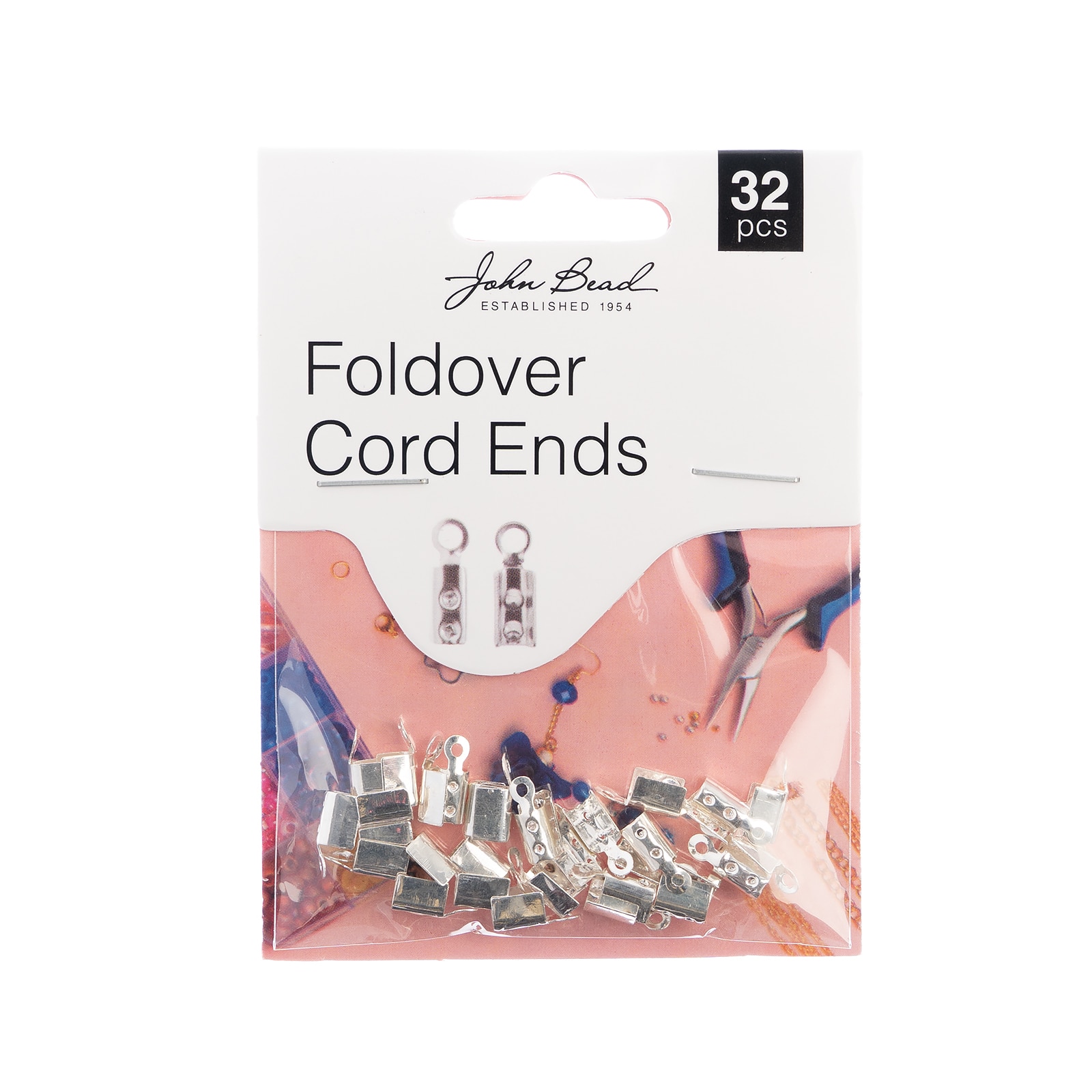 John Bead 10mm Silver Fold Over Cord Ends, 32ct.