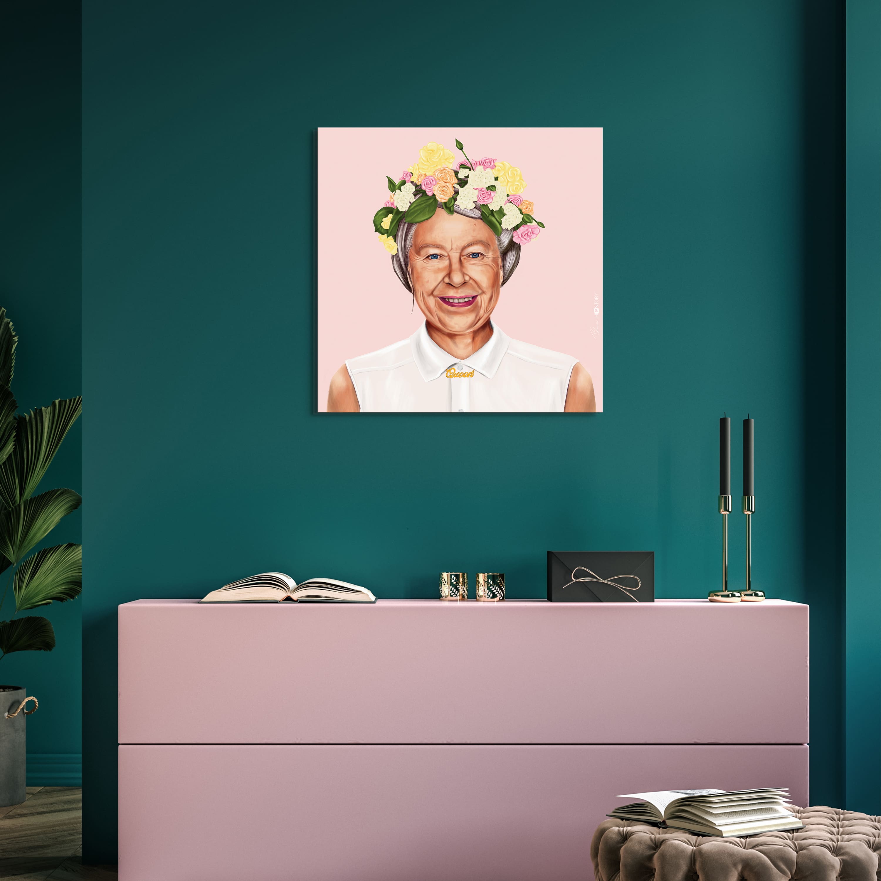 Empire Art Direct Hipstory™ 24" x 24" Hip Queen Elizabeth II Frameless Printed Tempered Glass Wall Art