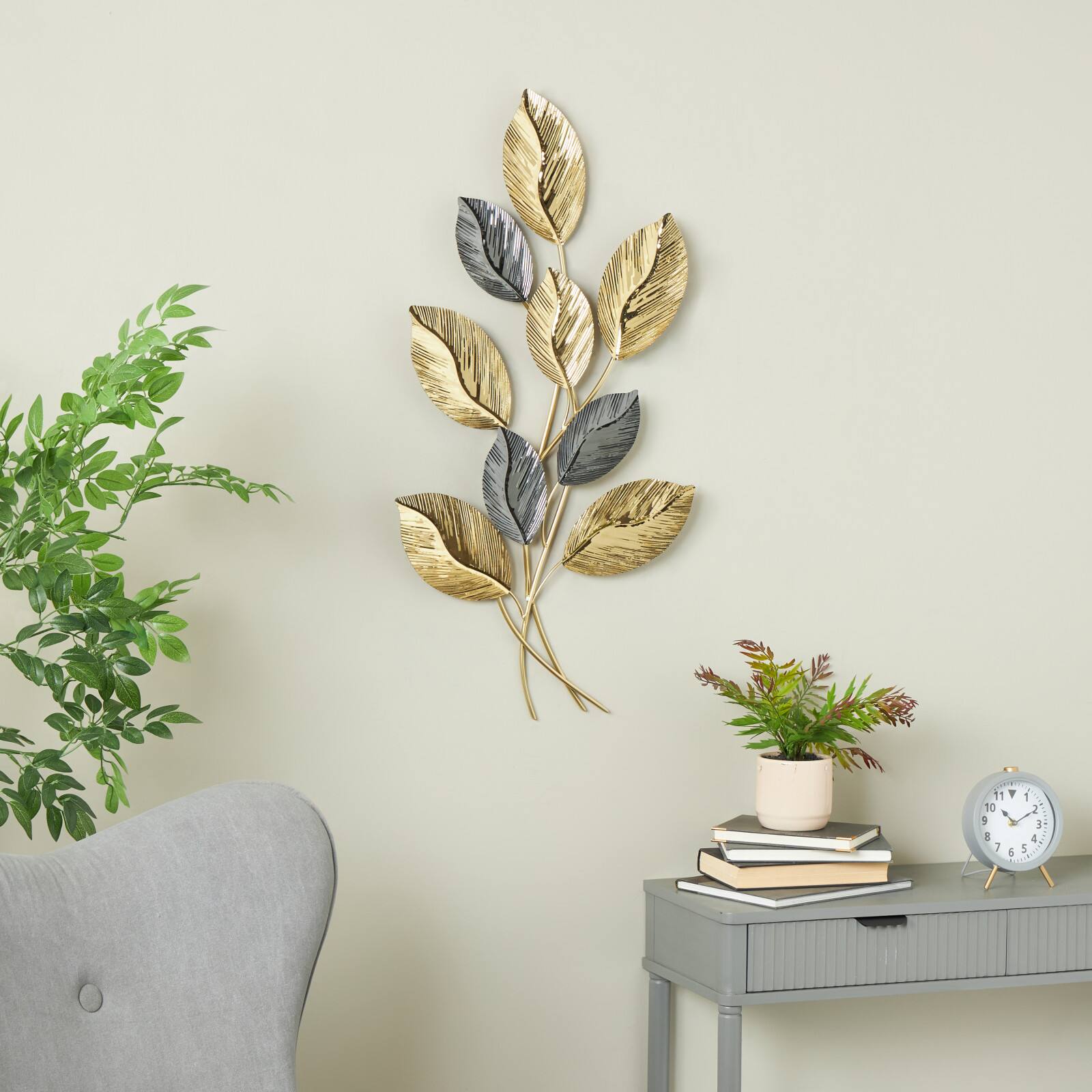 19" x 36" Gold Stainless Steel Metal Leaf Layered Home Wall Décor
