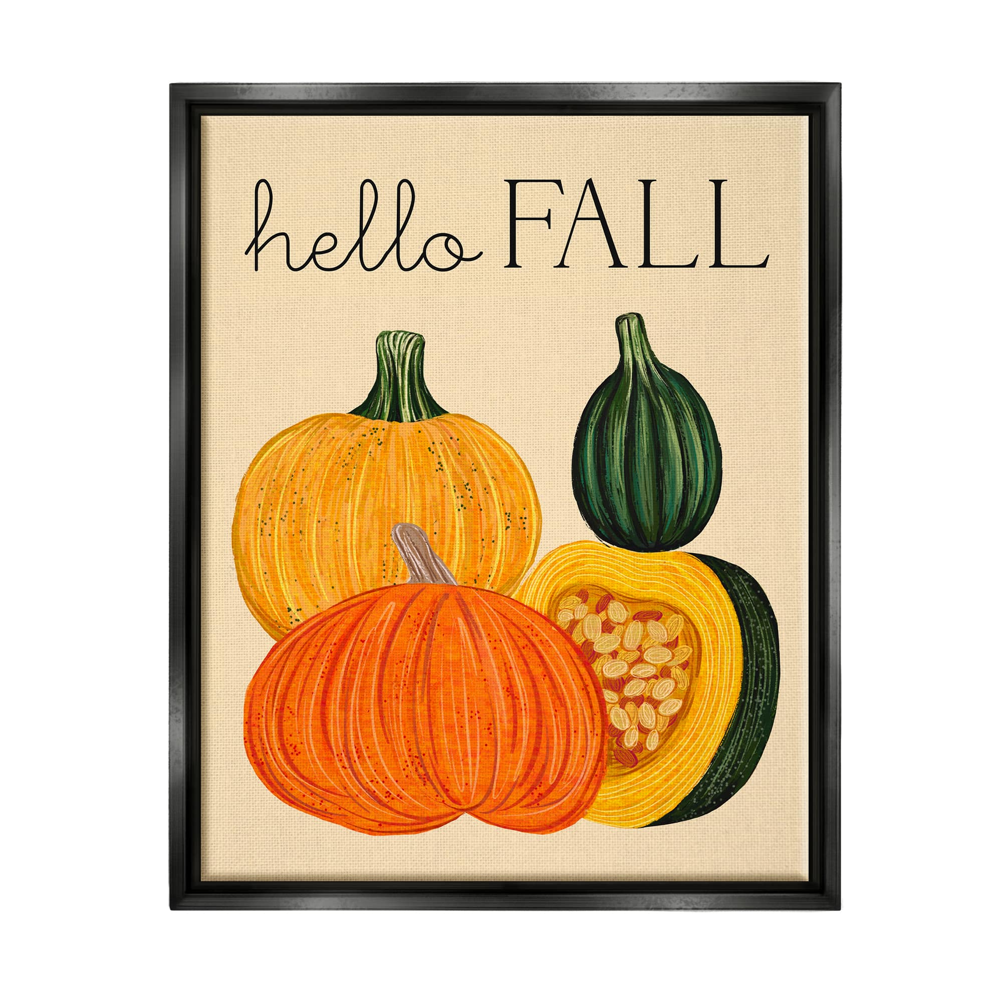 Stupell Industries Hello Fall Harvest Gourds Framed Floater Canvas Wall Art