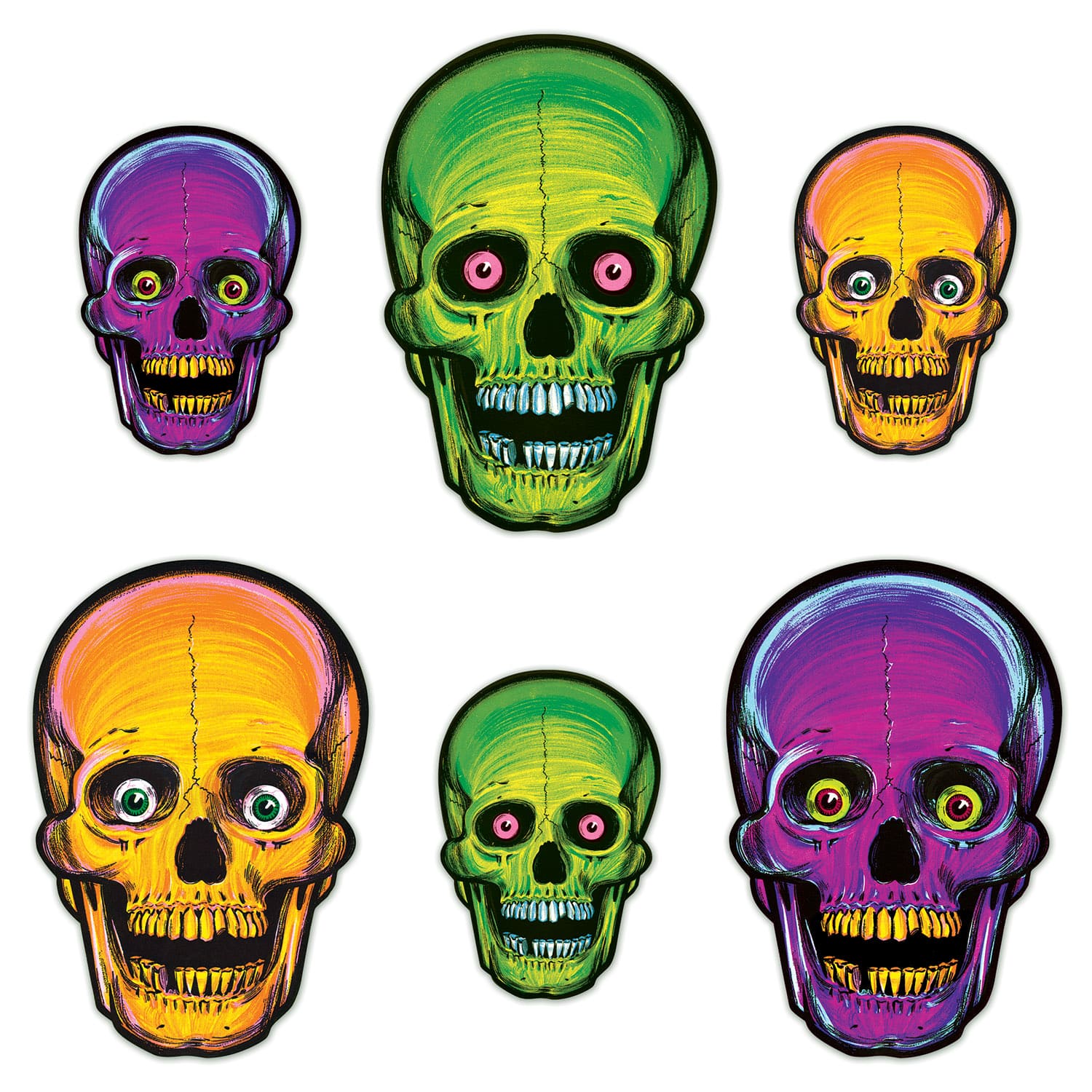 Beistle Vintage Halloween Nite-Glo Skull Cutouts, 12ct.