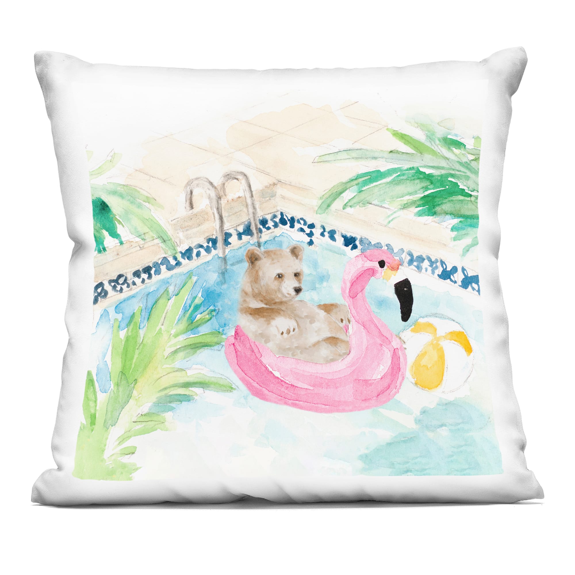 Stupell Industries 18" x 18" Printed Bear Swimming Pool Summertime Decorative Indoor Pillow