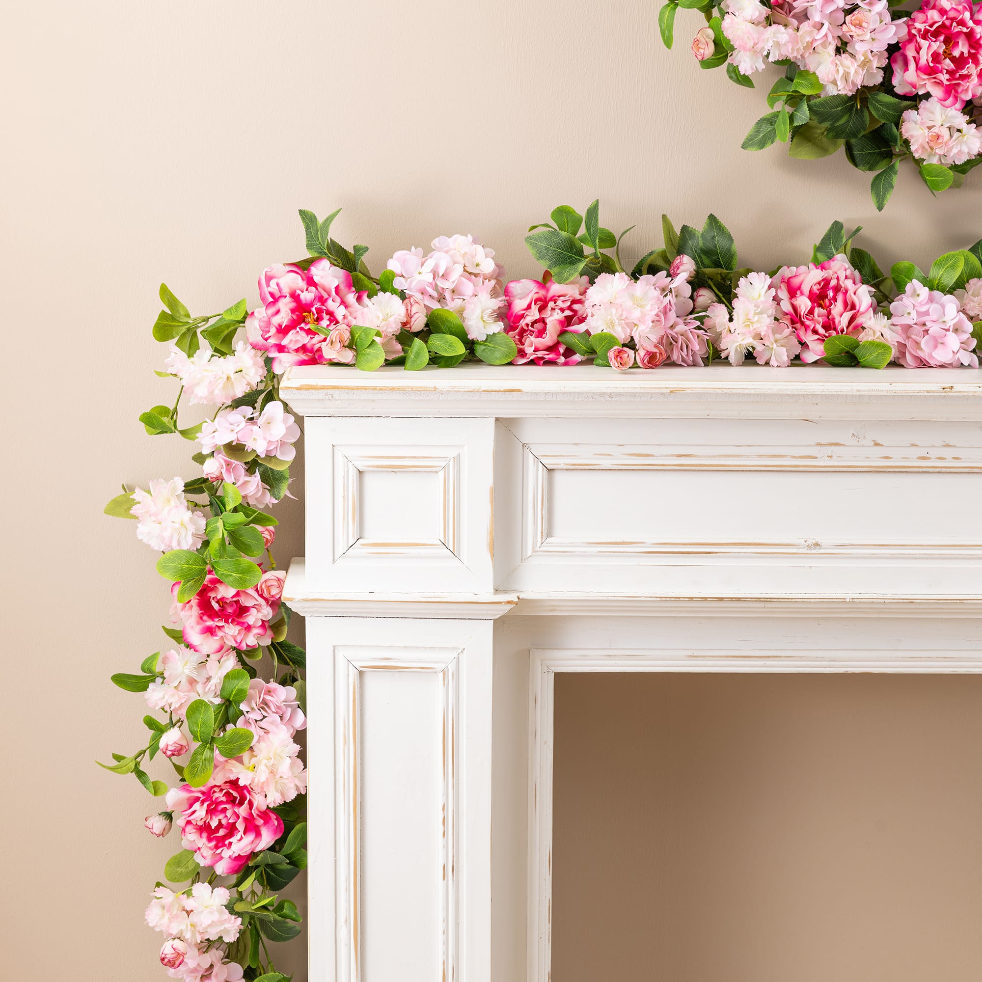 Glitzhome® 6ft. Pink Hydrangea, Peony & Cherry Floral Garland