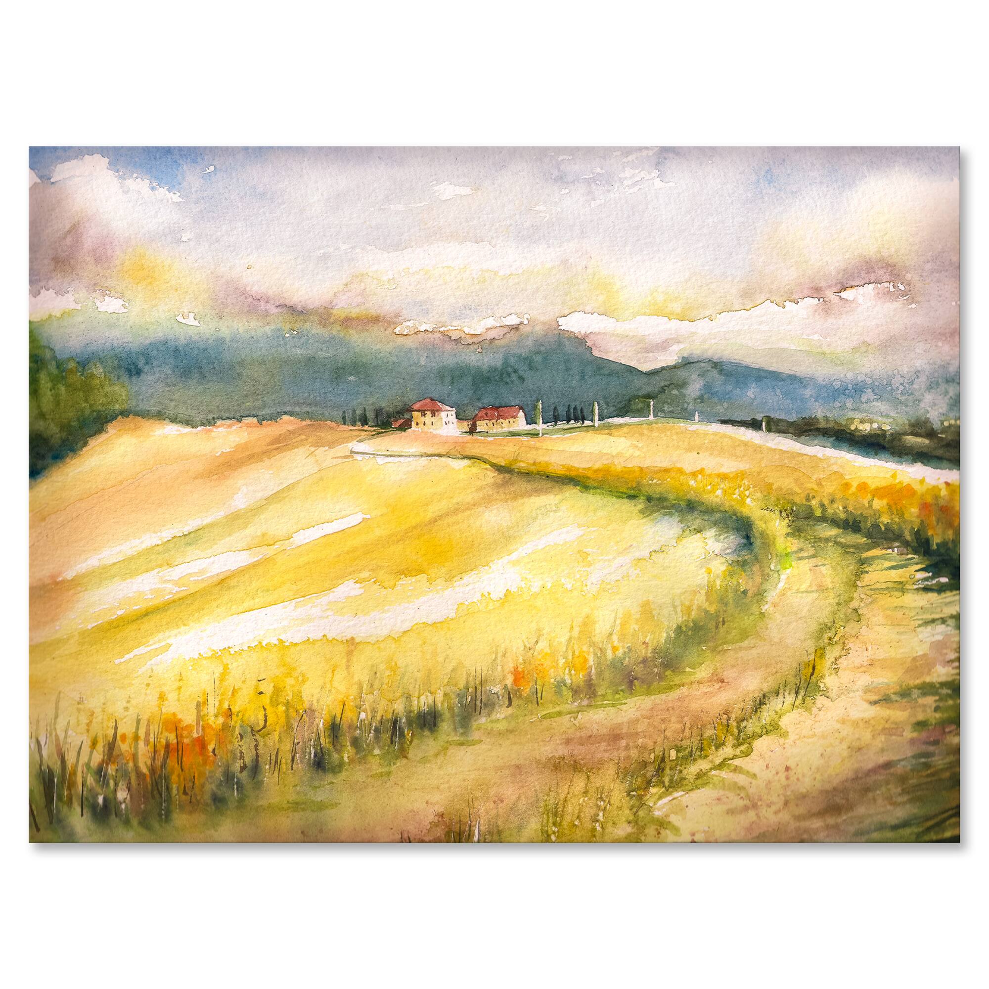 Designart - Golden Fields of Tuscany Italy - Country Canvas Wall Art Print