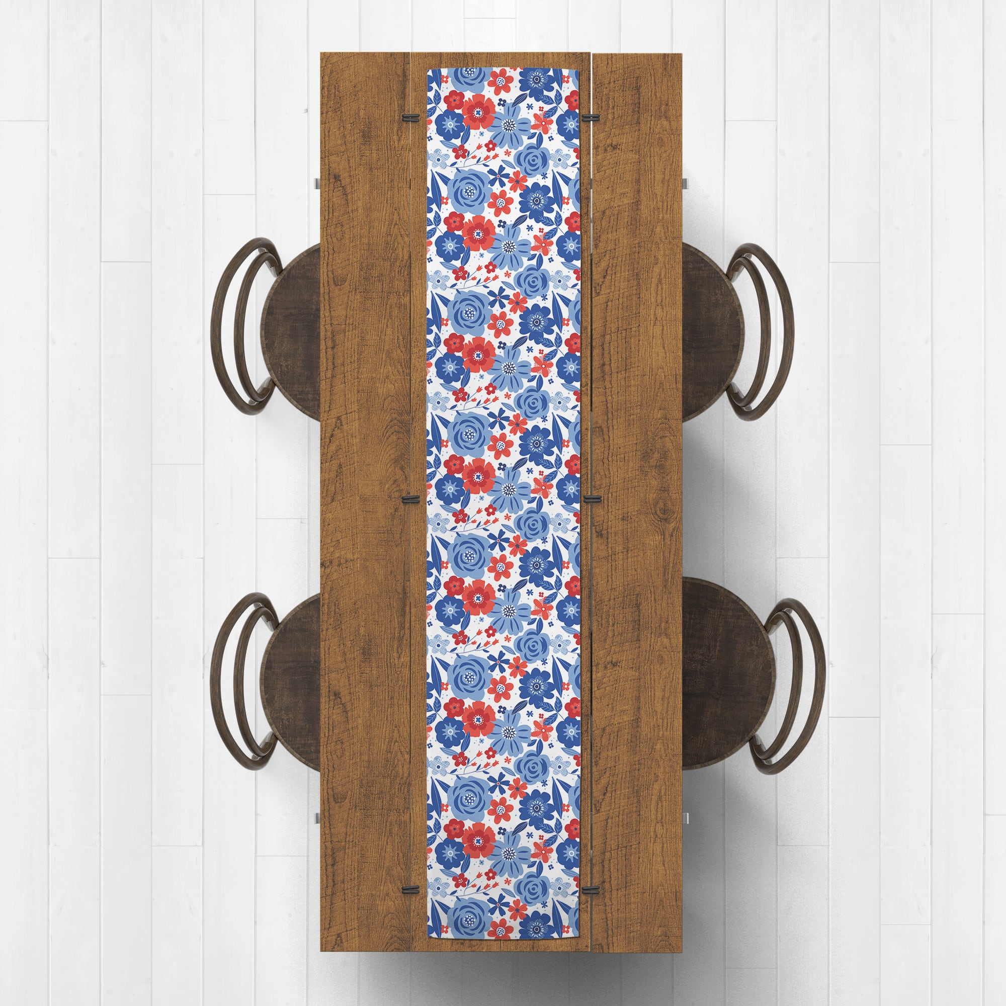 Red White and Blue Florals Cotton Twill Runner