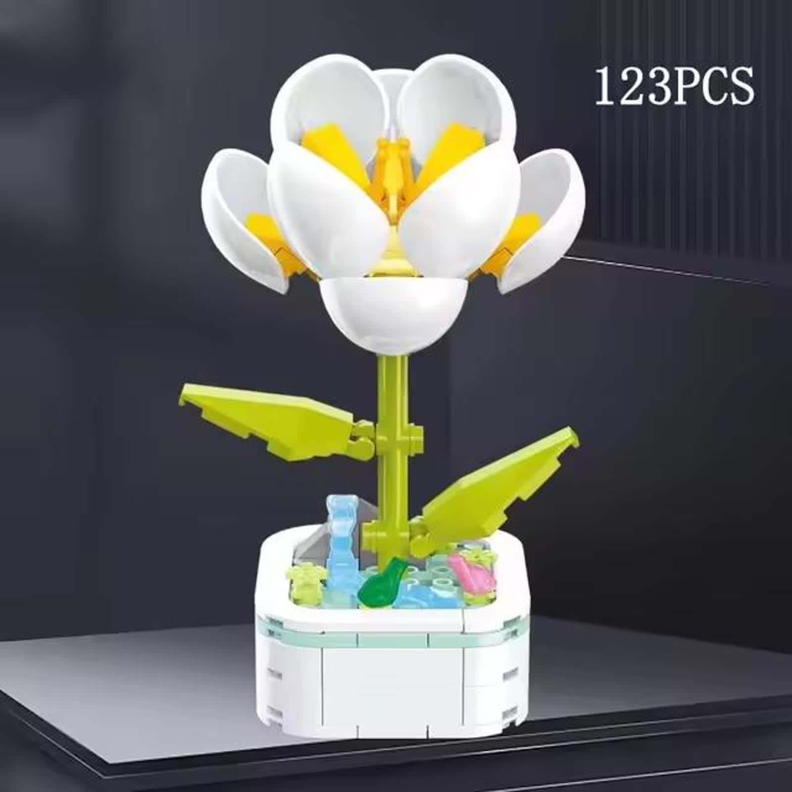 Wizardi Camellia Potted Flower Building Brick Kit