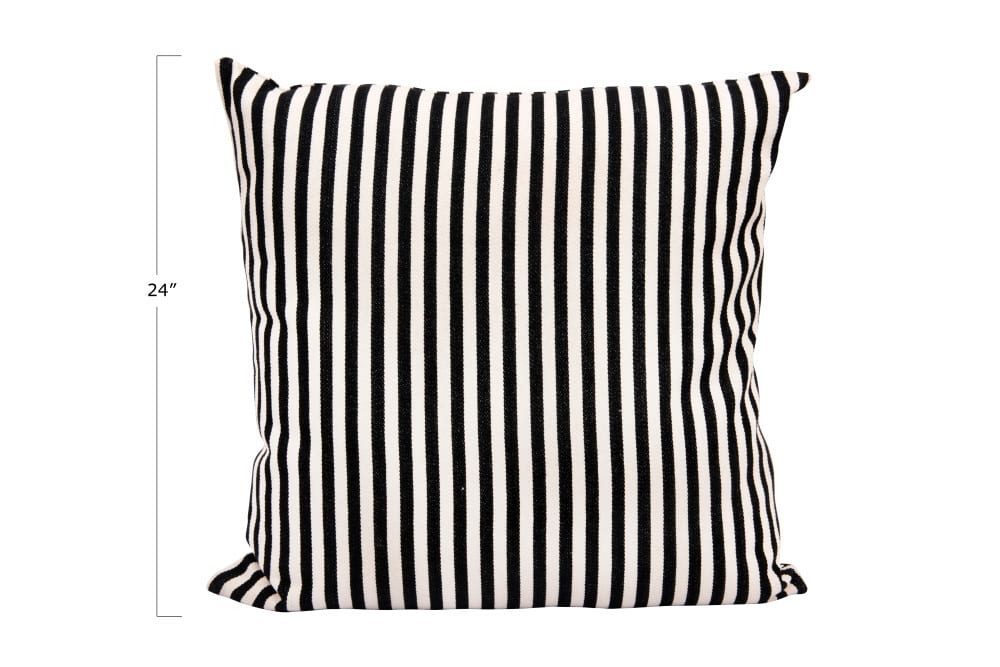 Hello Honey® Black and Cream Woven Cotton Striped Pillow