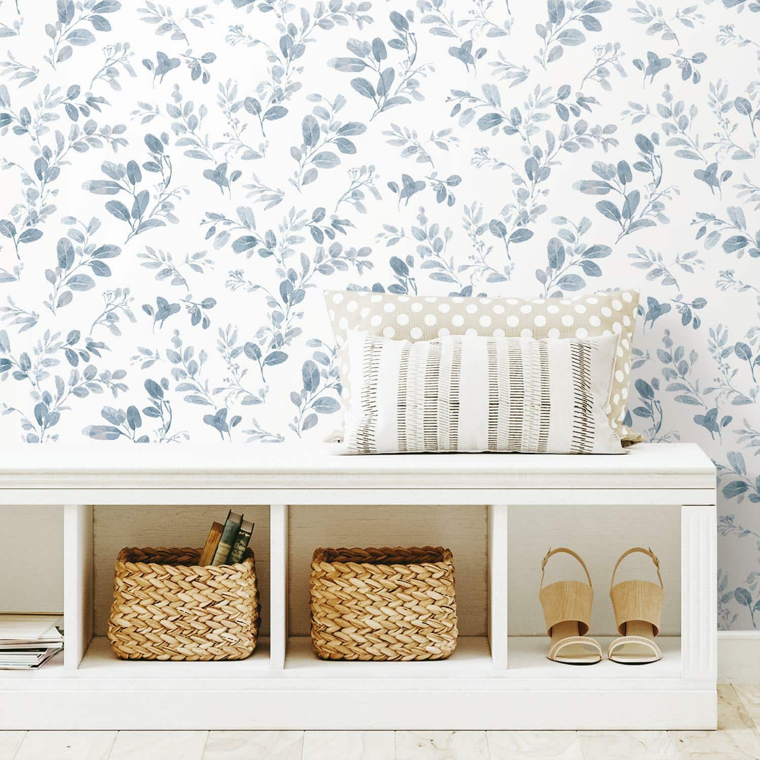 RoomMates Blue Dancing Leaves Peel & Stick Wallpaper