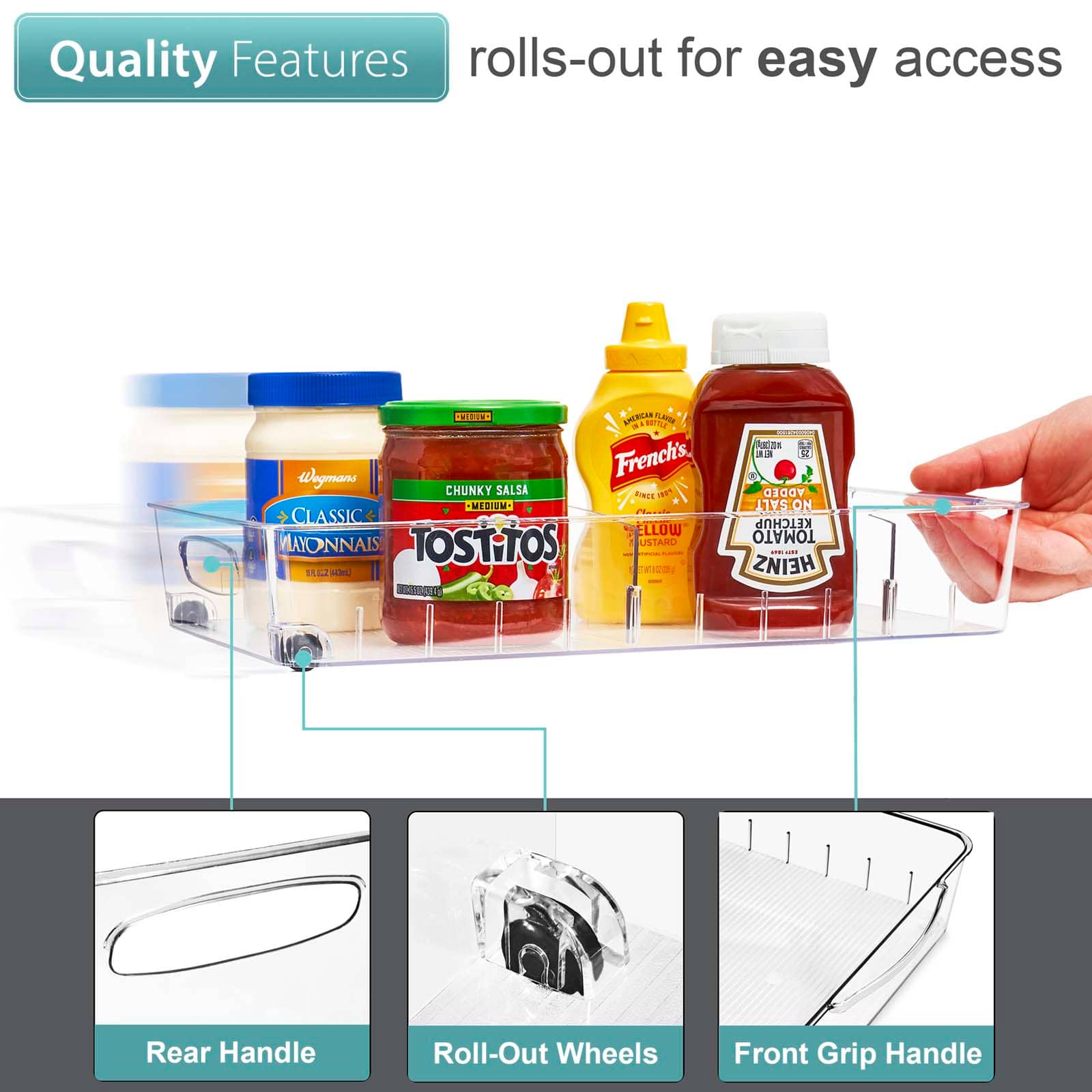 Sorbus Large Clear Organizing Bin on Wheels with Removable Dividers