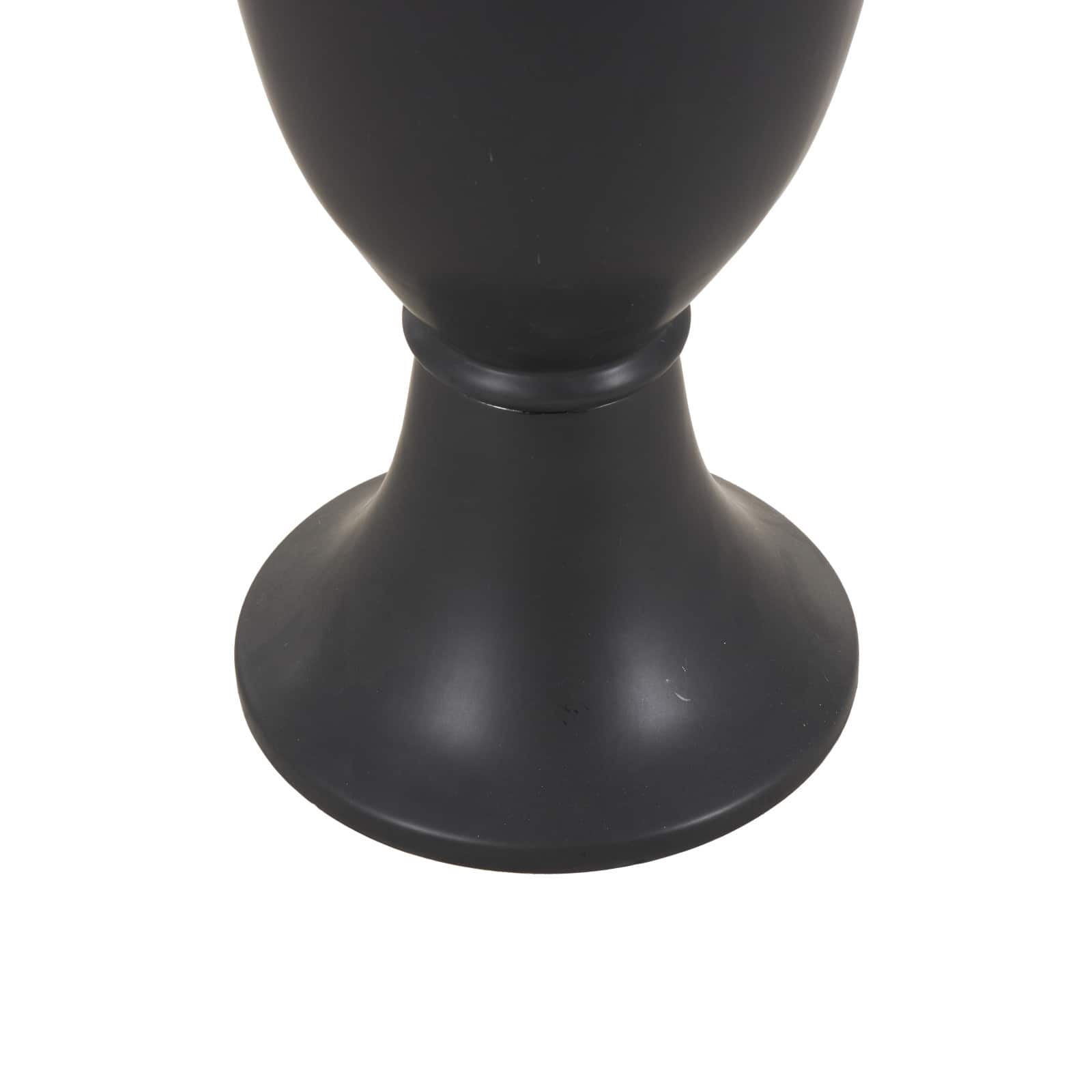 30" Black Fluted Urn Shaped Decorative Ceramic Vase with Arch Handles