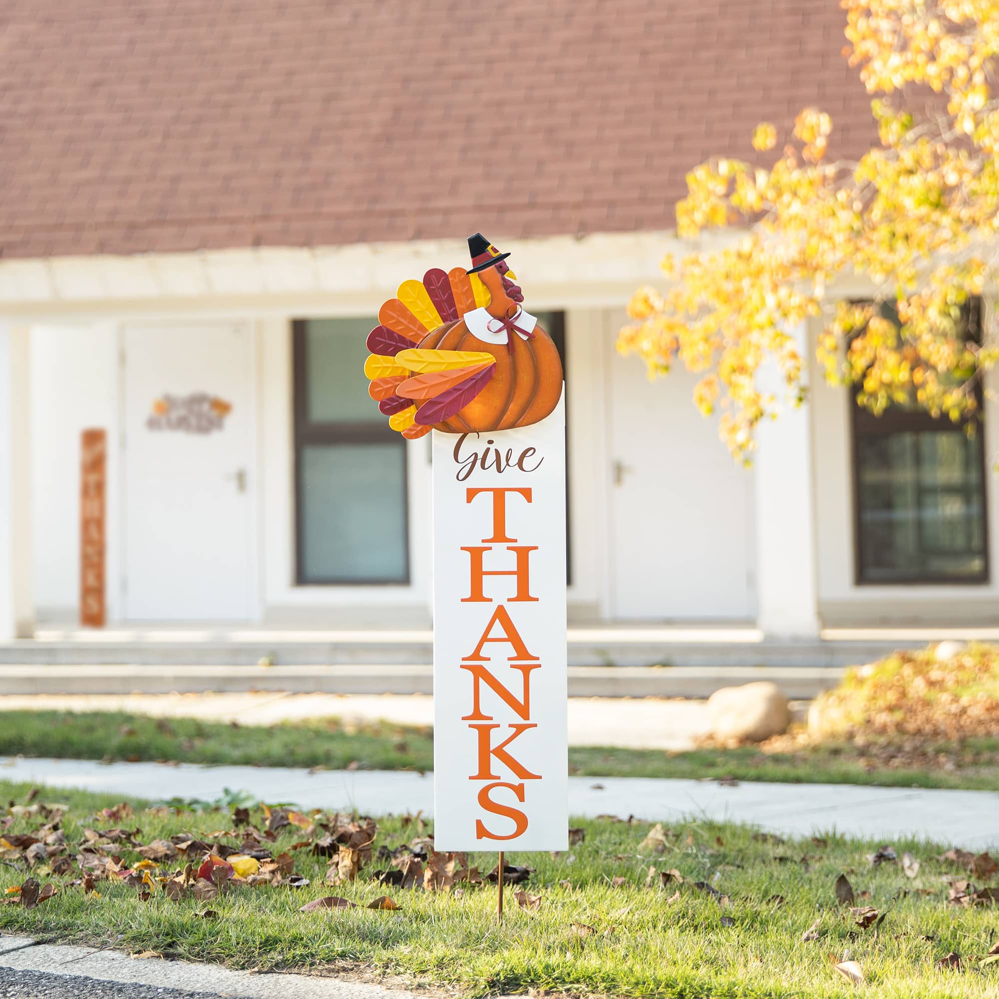 Glitzhome® 36" Thanksgiving Metal Turkey "Give Thanks" Yard Stake