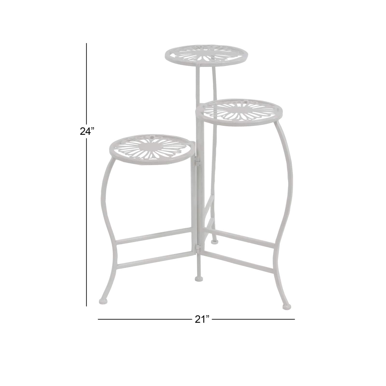 24" White Metal Traditional 3-Tier Plant Stand