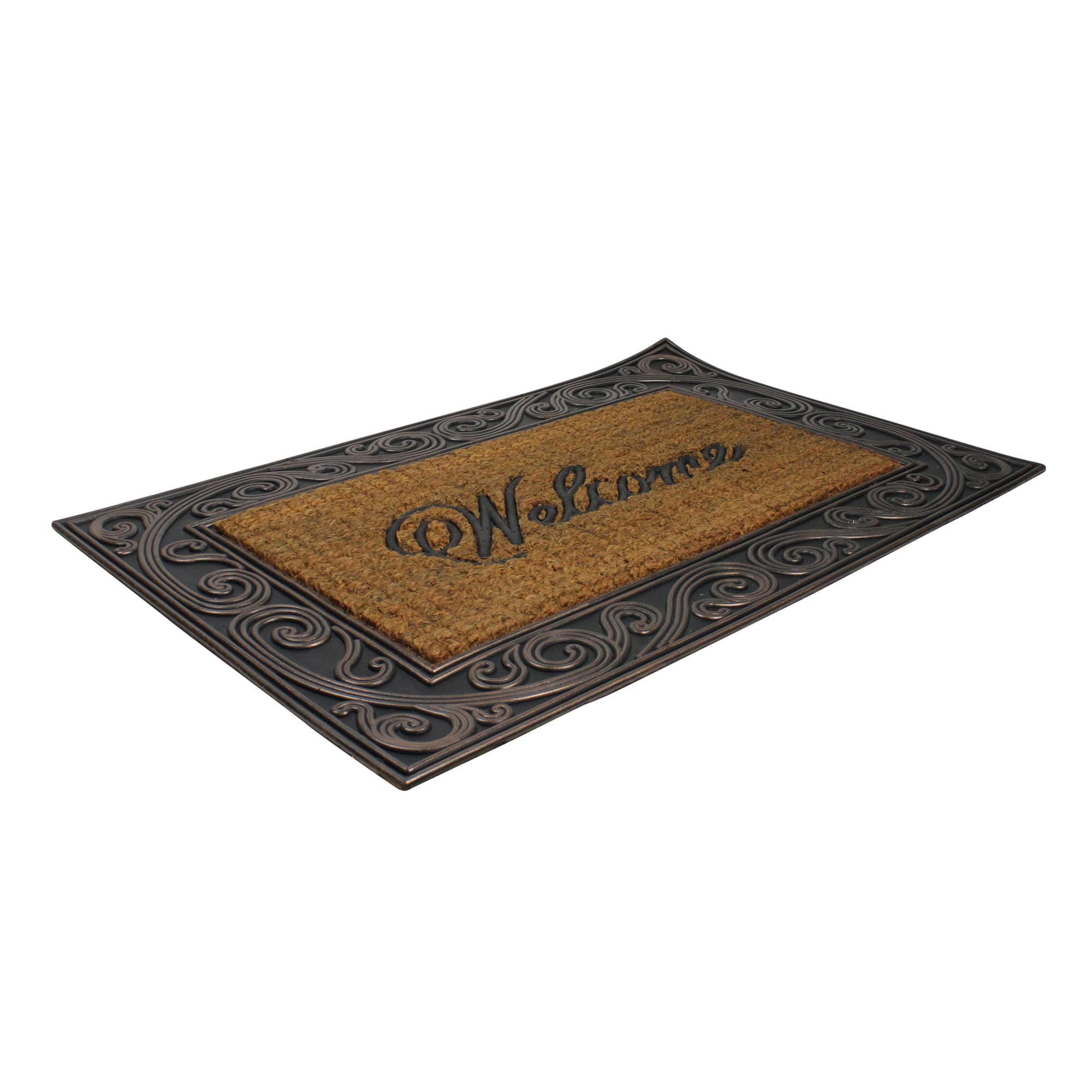 Brown & Black Scrollwork Rectangular Welcome Doormat