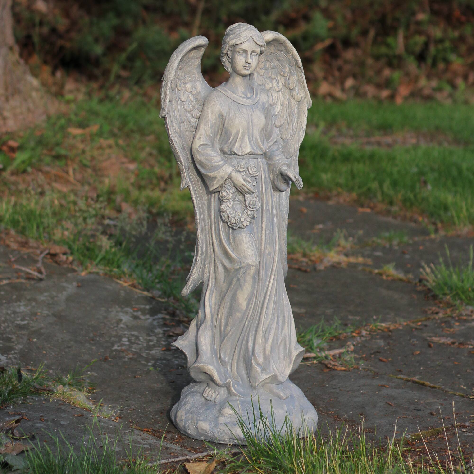 26" Angel with Floral Wreath Garden Figure