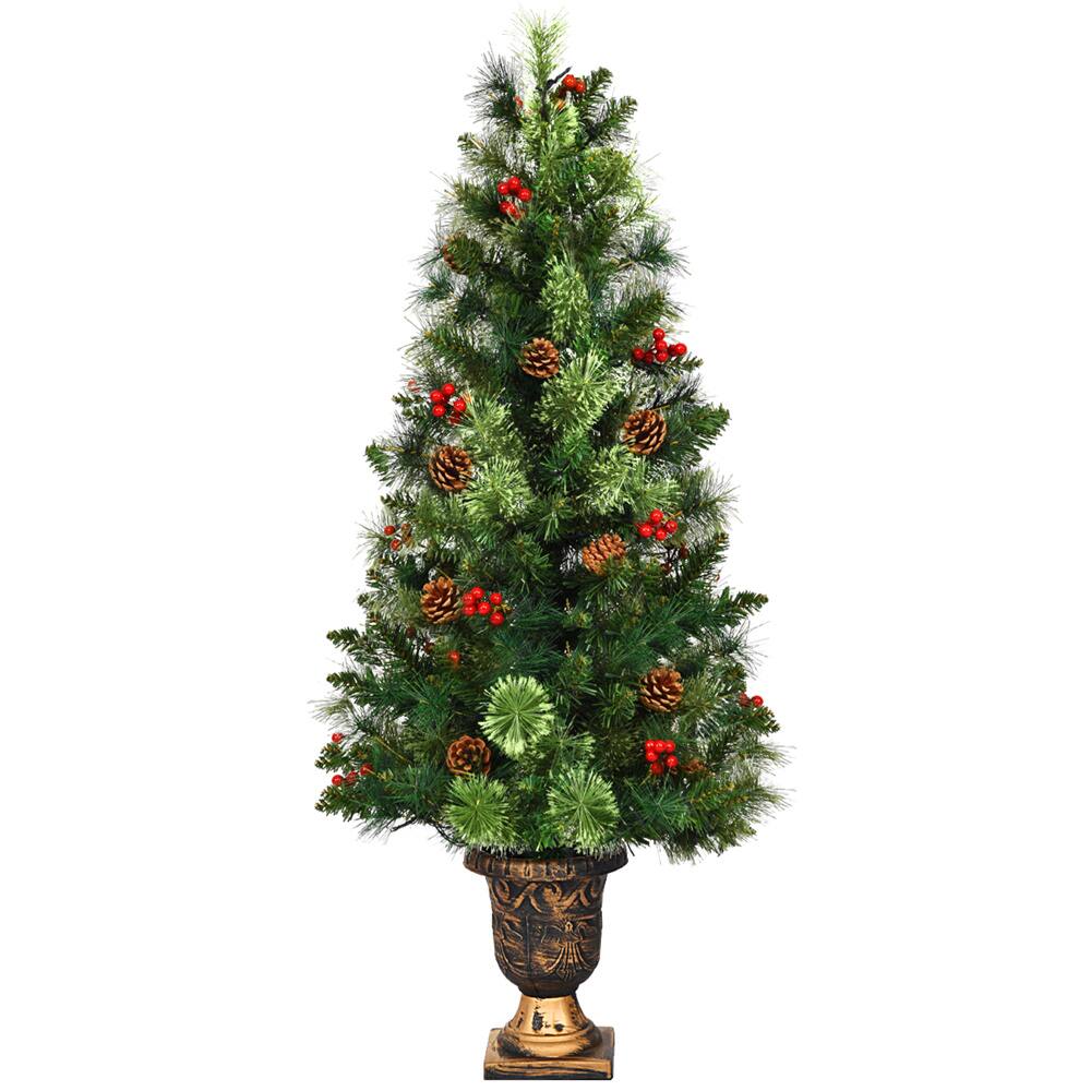 Costway 5ft Pre-Lit Entrance Fir Artificial Christmas Tree in Gold Urn Planter, Warm White LED Lights