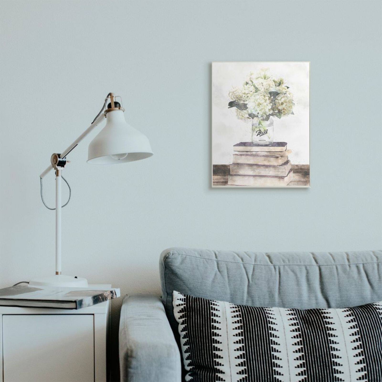 Stupell Industries White Hydrangeas on Books Wooden Wall Plaque