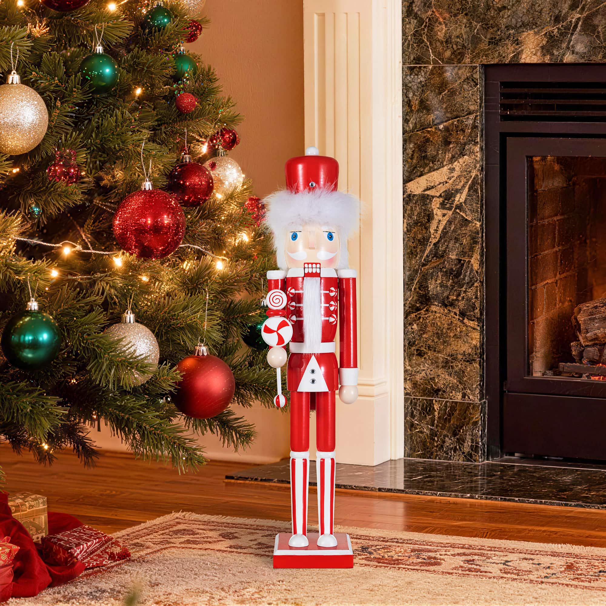 Glitzhome® 24.25" Wooden Christmas Peppermint Nutcracker